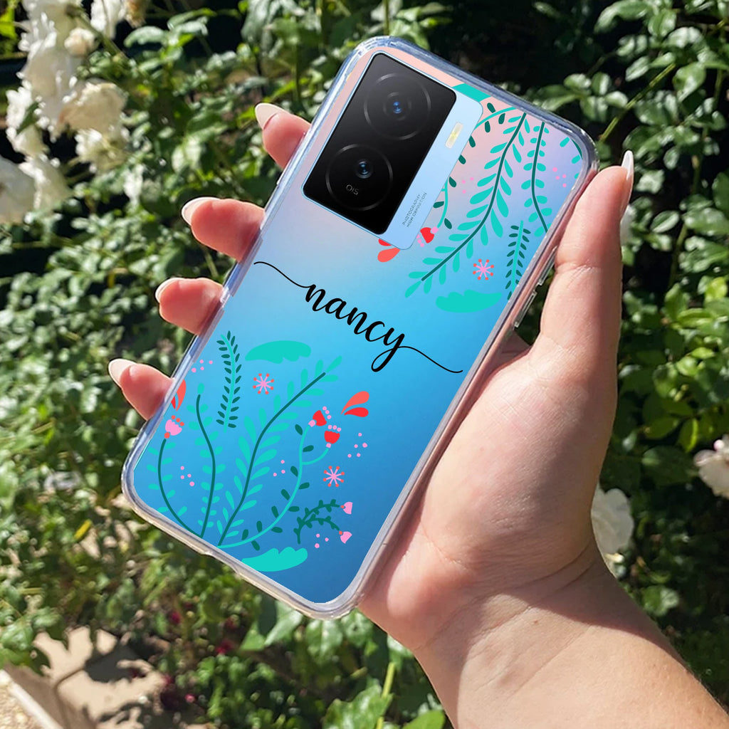 Blue Floral Customize Transparent Silicon Case For iQOO Z7s 5G
