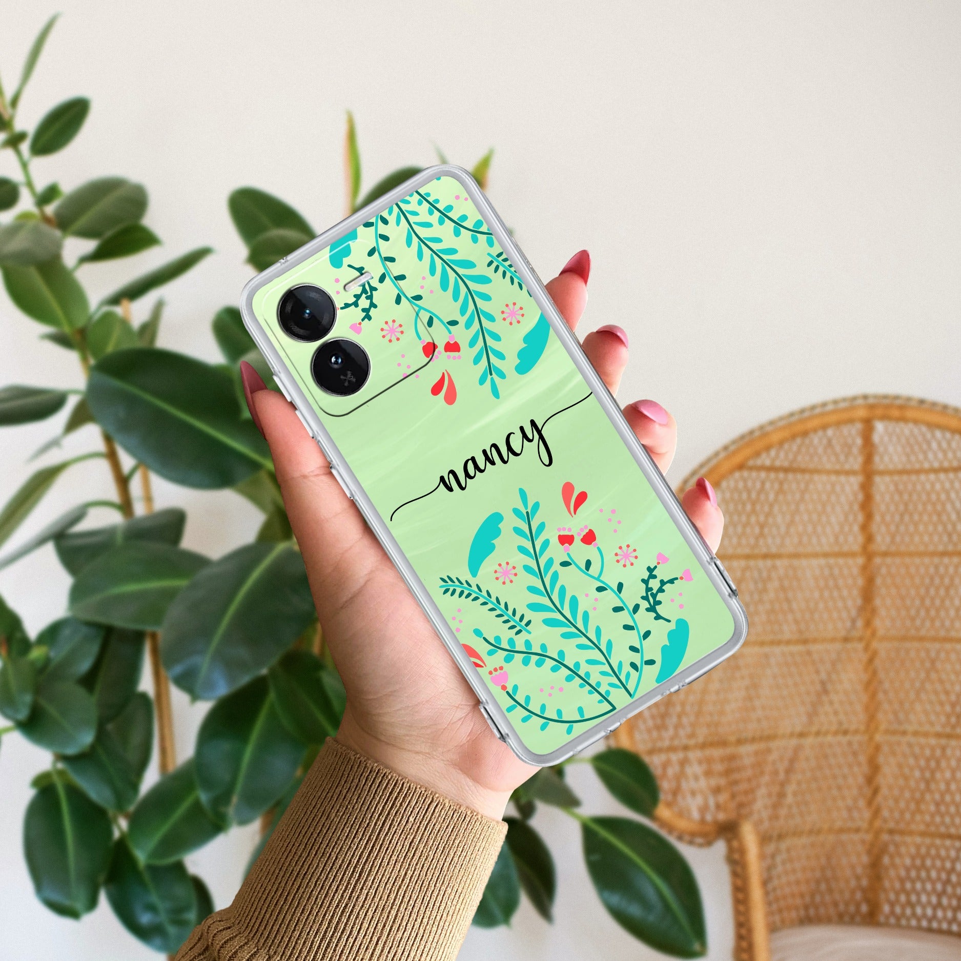 Blue Floral Customize Transparent Silicon Case For iQOO Z9 5G