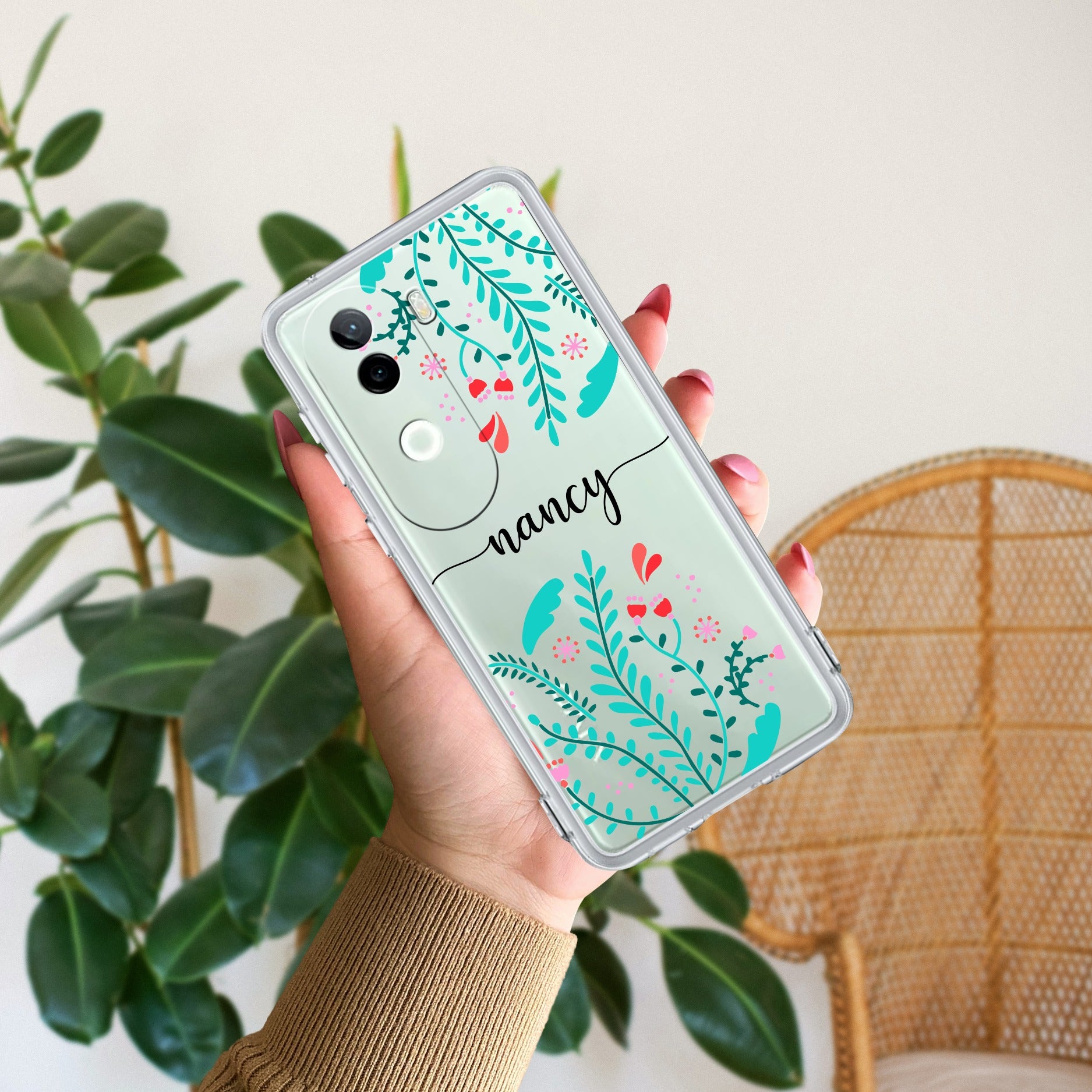 Blue Floral Customize Transparent Silicon Case For iQOO Z9s 5G