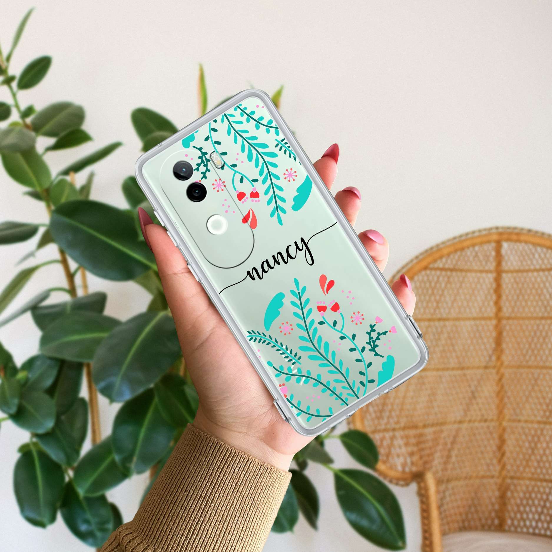 Blue Floral Customize Transparent Silicon Case For Vivo Y400 5G