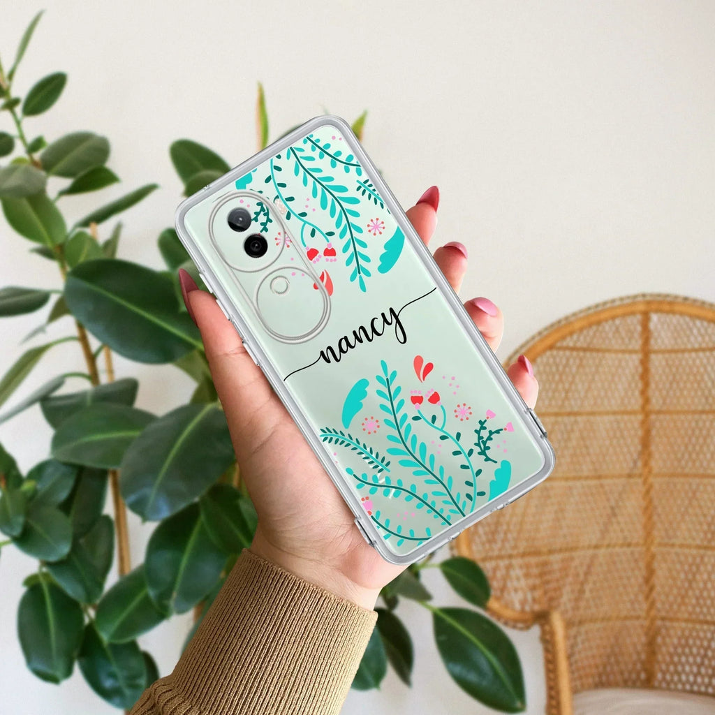 Blue Floral Customize Transparent Silicon Case For Vivo Y200 Pro 5G