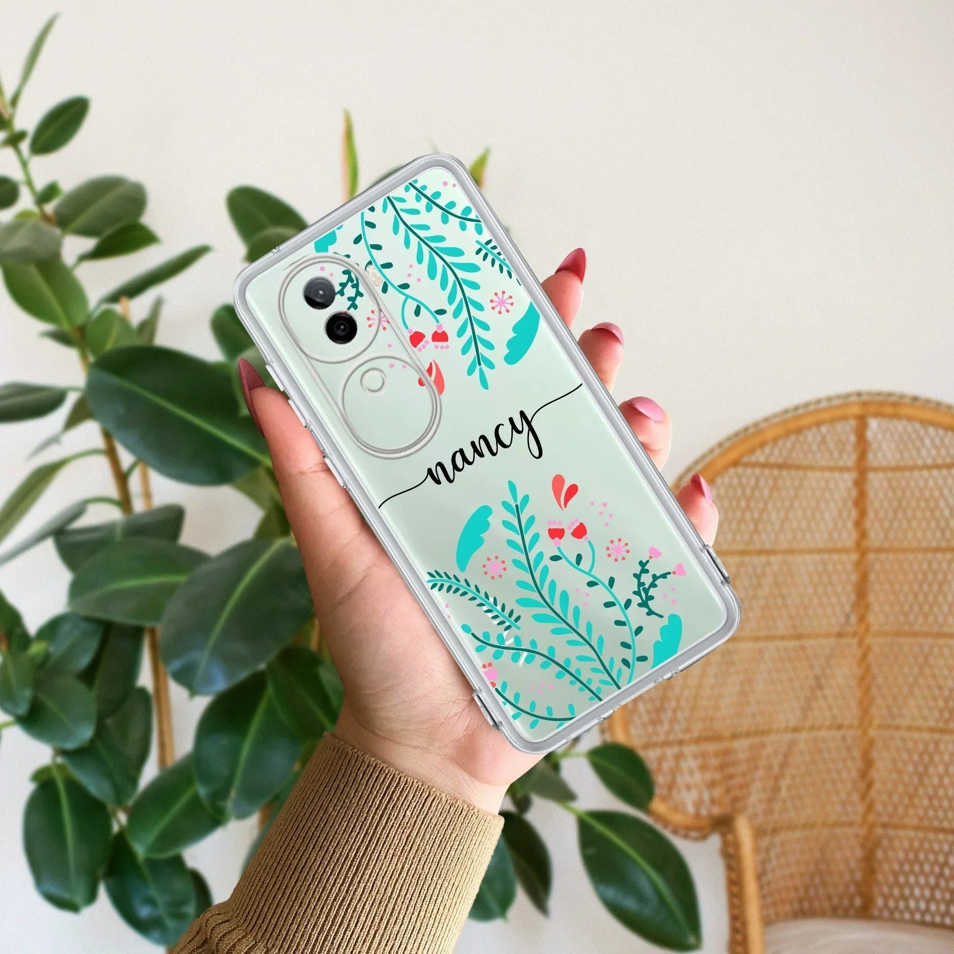 Blue Floral Customize Transparent Silicon Case For Vivo Y200 Pro 5G