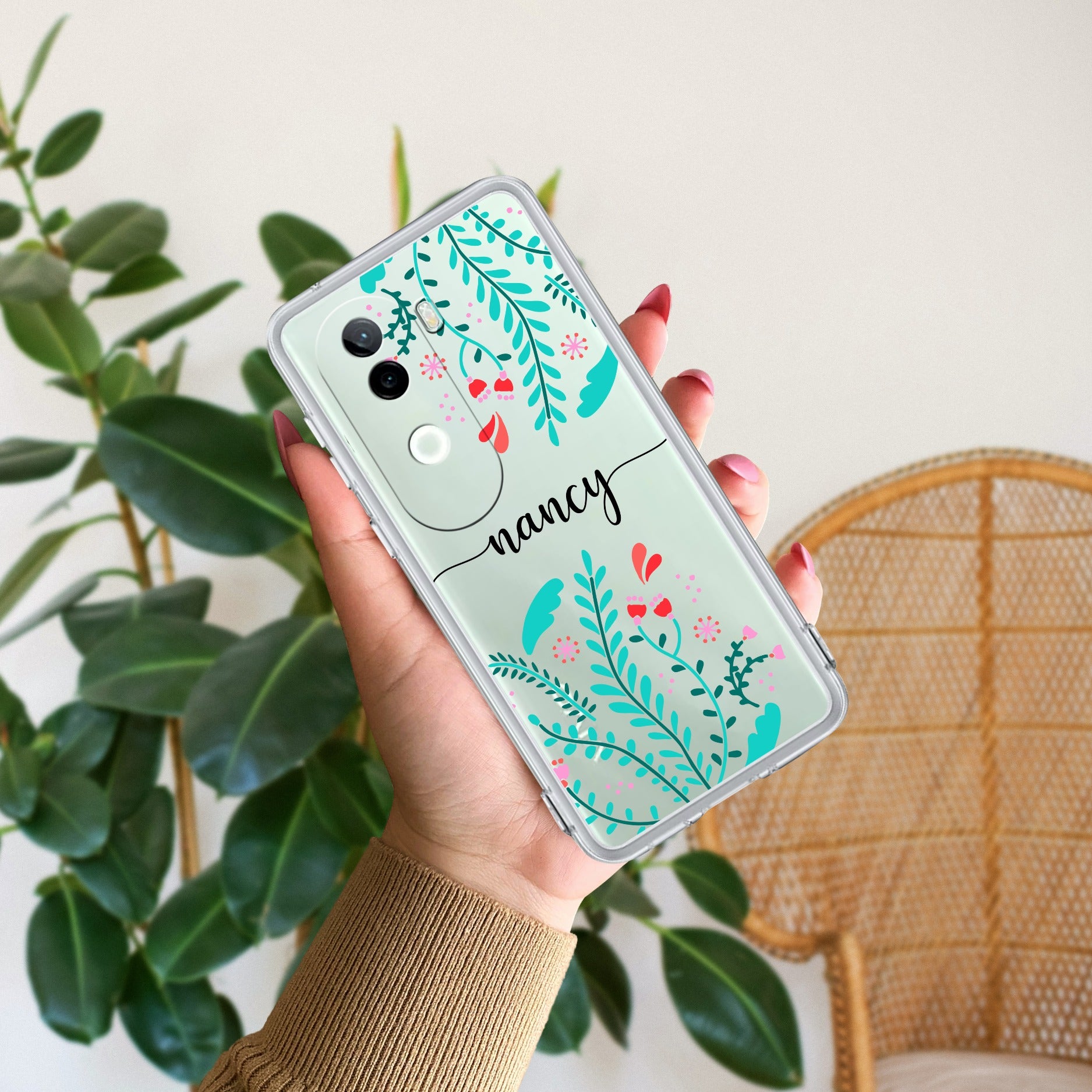 Blue Floral Customize Anti Yellow Case For Vivo V40e 5G
