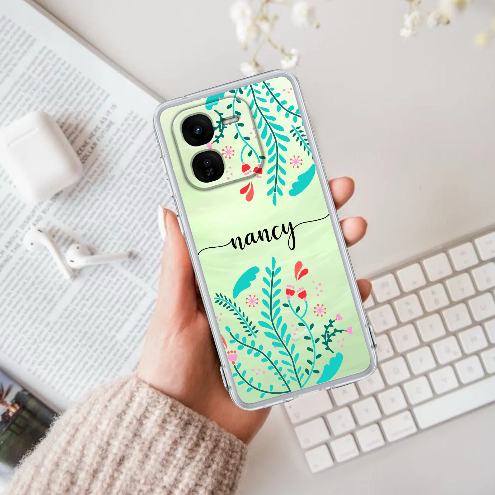 Blue Floral Customize Transparent Silicon Case For iQOO Z9x 5G