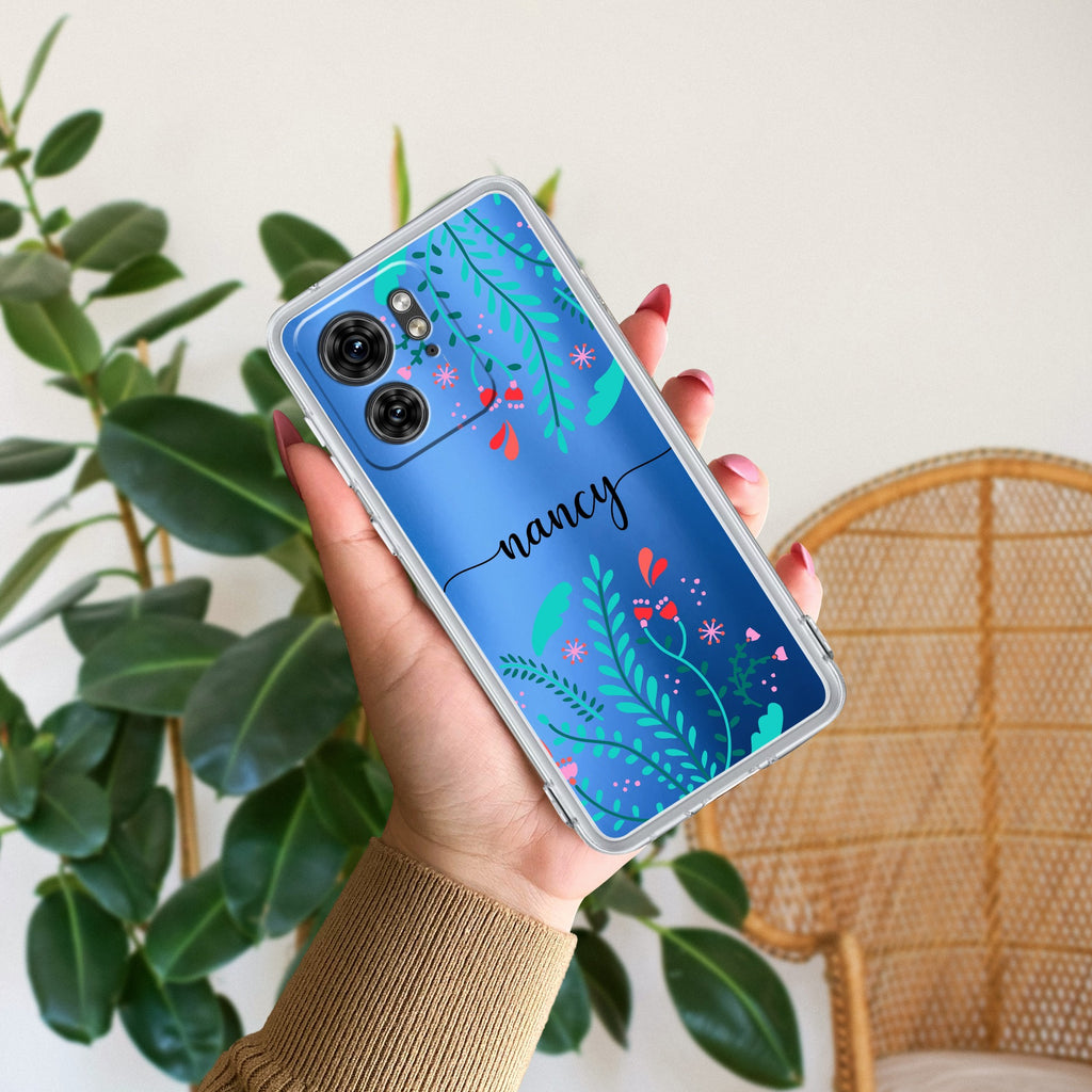 Blue Floral Customize Anti Yellow Case For Motorola Edge 40 5G