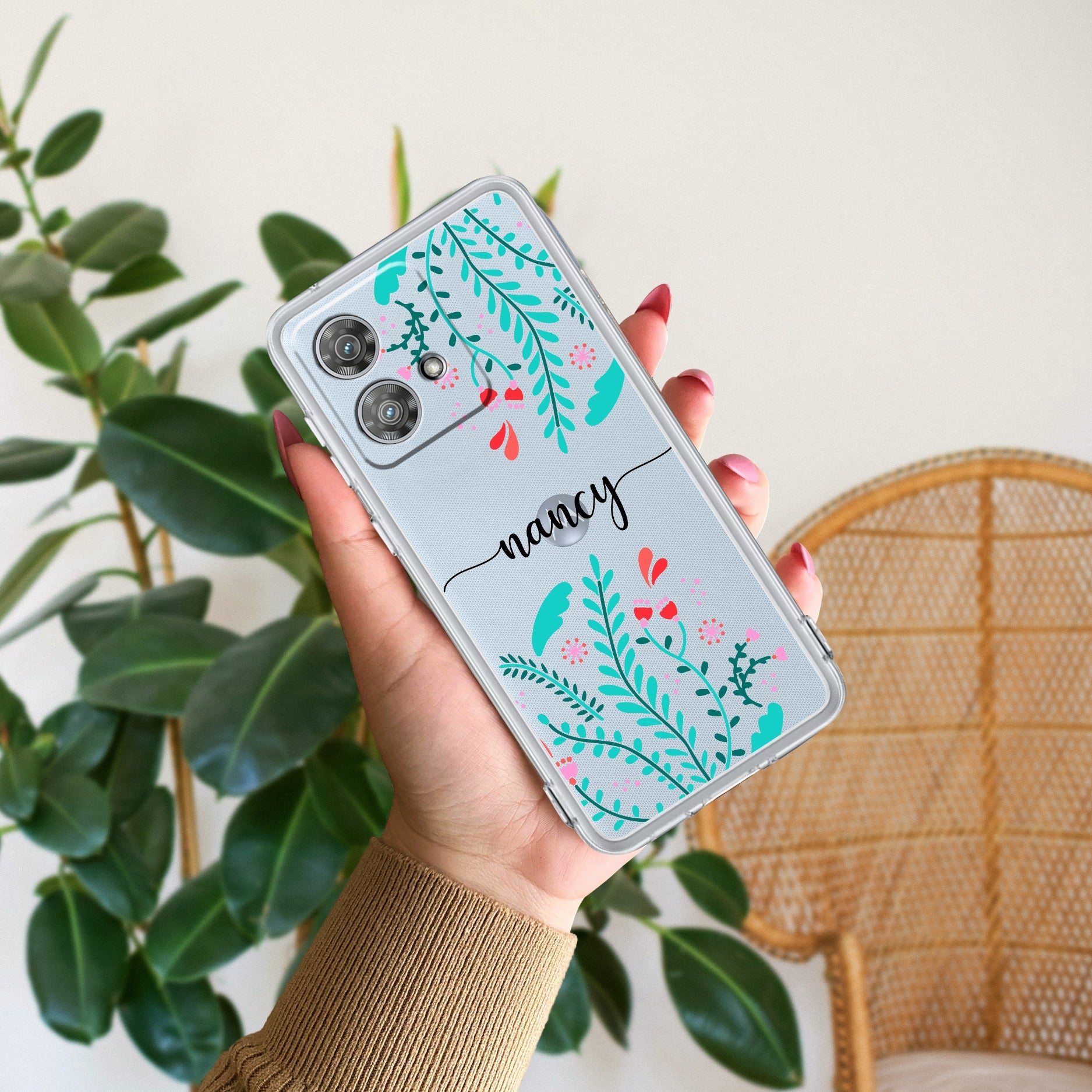 Blue Floral Customize Anti Yellow Case For Motorola Edge 40 Neo 5G