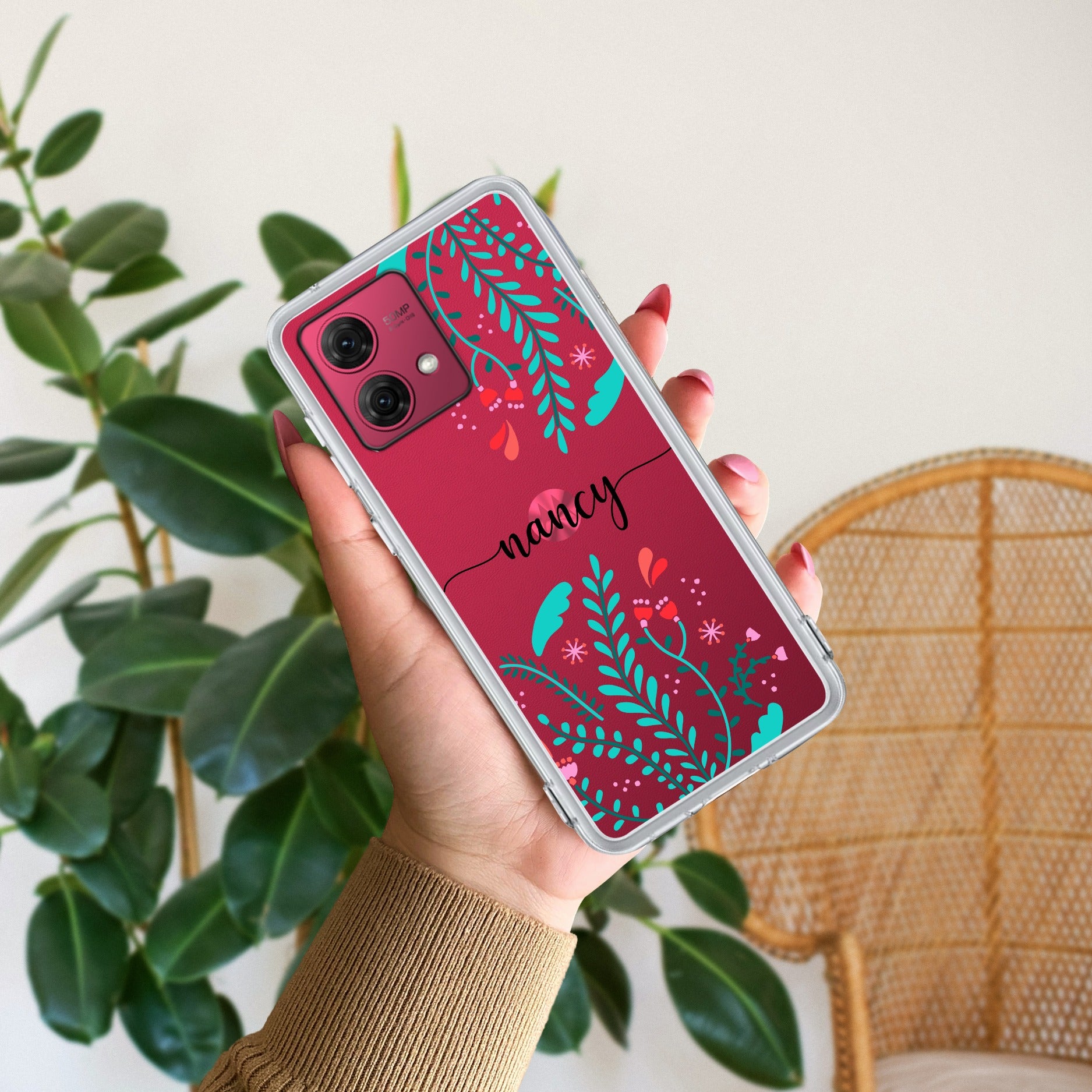 Blue Floral Customize Anti Yellow Case For Motorola G84 5G