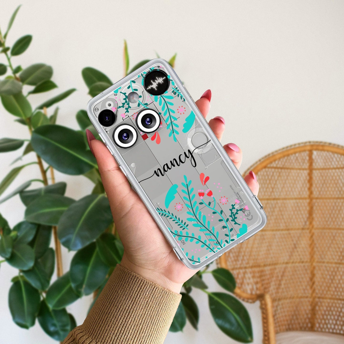 Blue Floral Customize Transparent Silicon Case For Nothing
