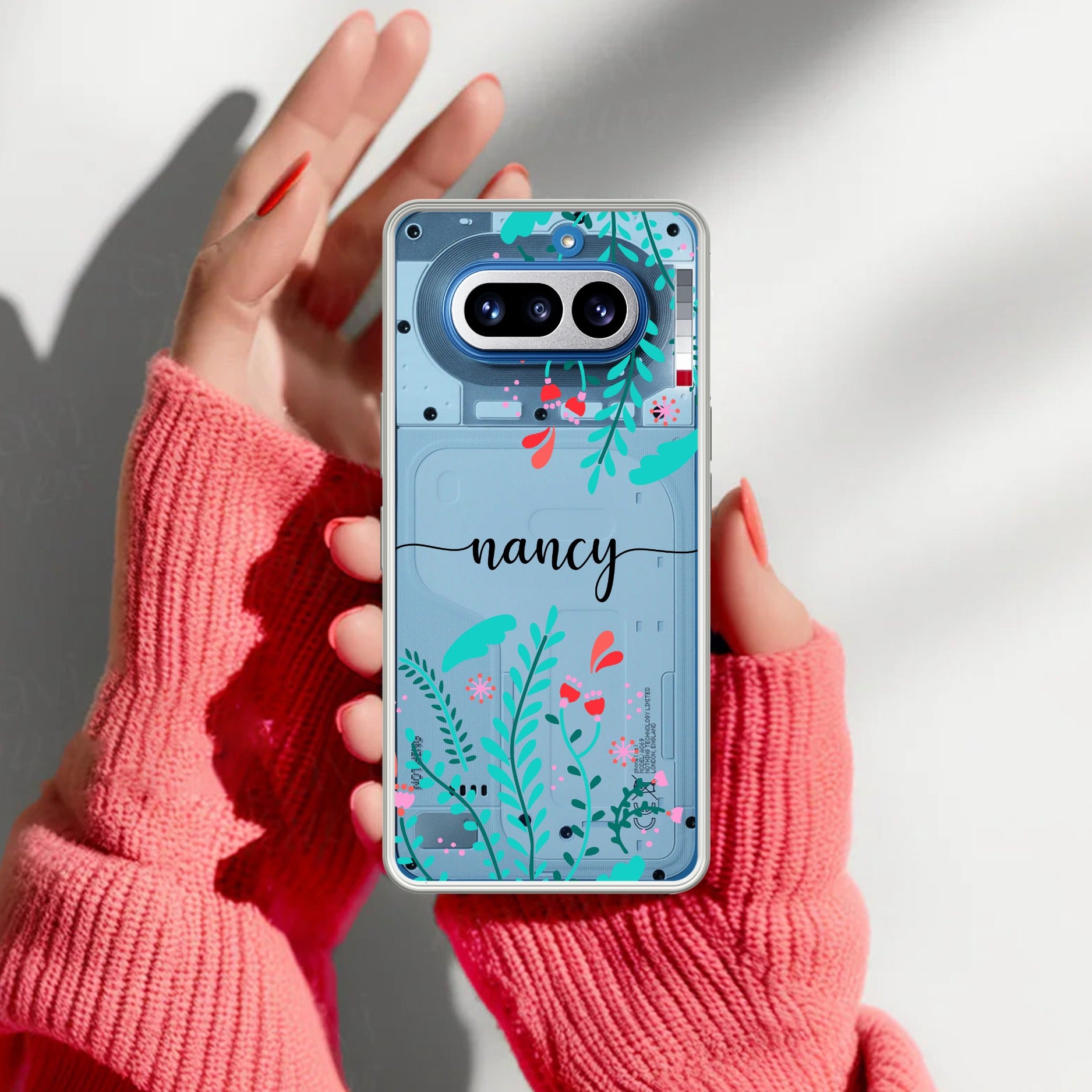 Blue Floral Customize Transparent Silicon Case For Nothing