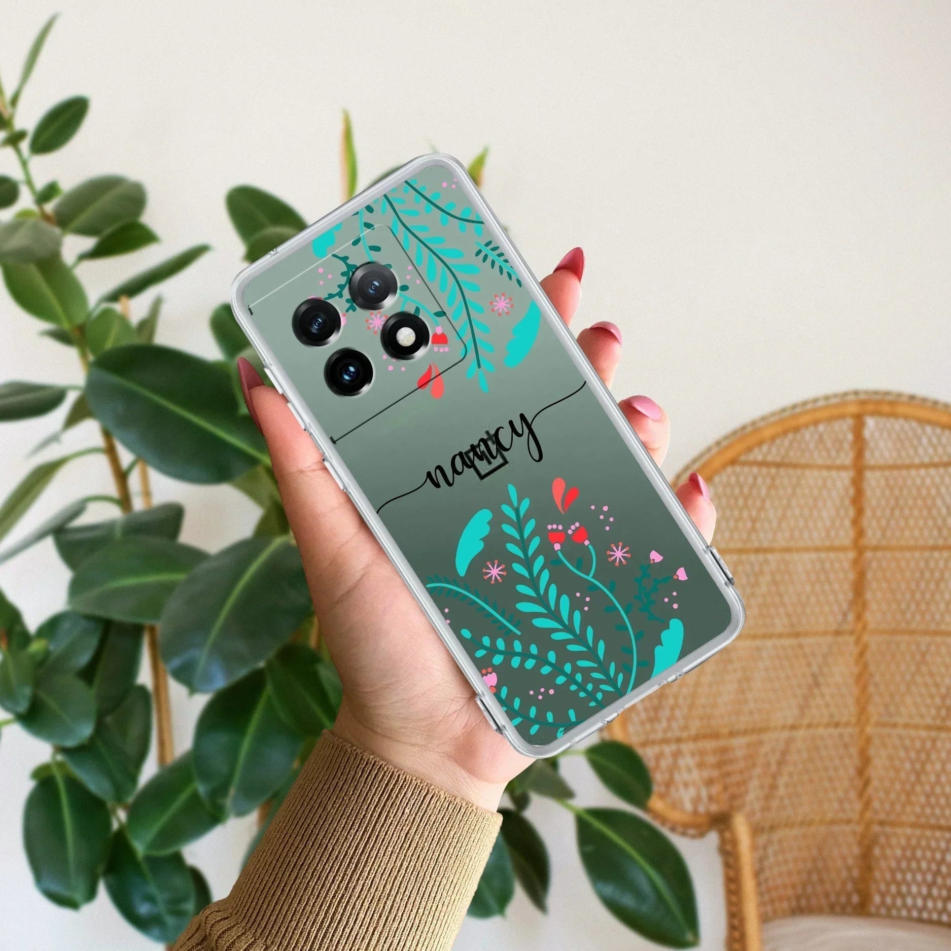 Blue Floral Customize Anti Yellow Case For OnePlus 11R 5G