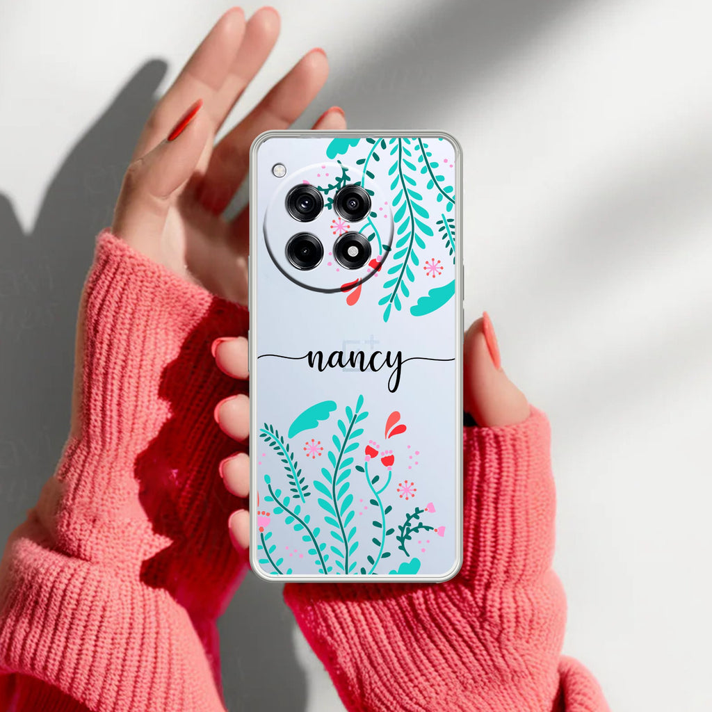 Blue Floral Customize Anti Yellow Case For OnePlus 12R 5G
