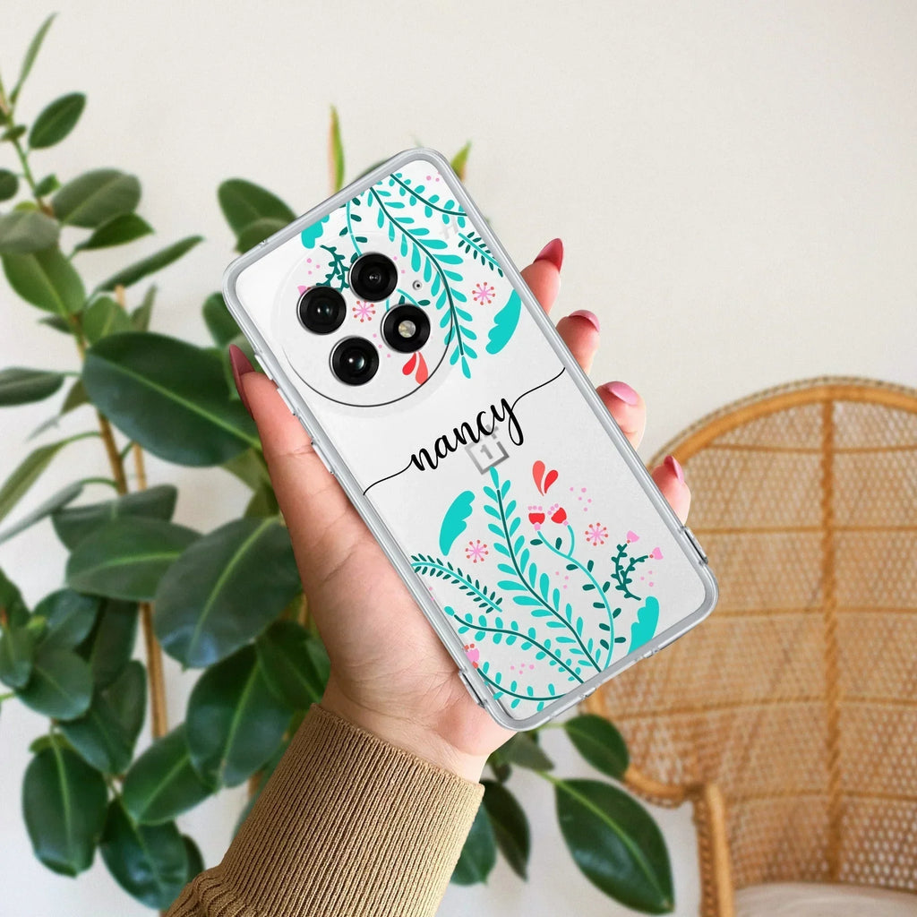 Blue Floral Customize Transparent Silicon Case For OnePlus Nord 2 5G