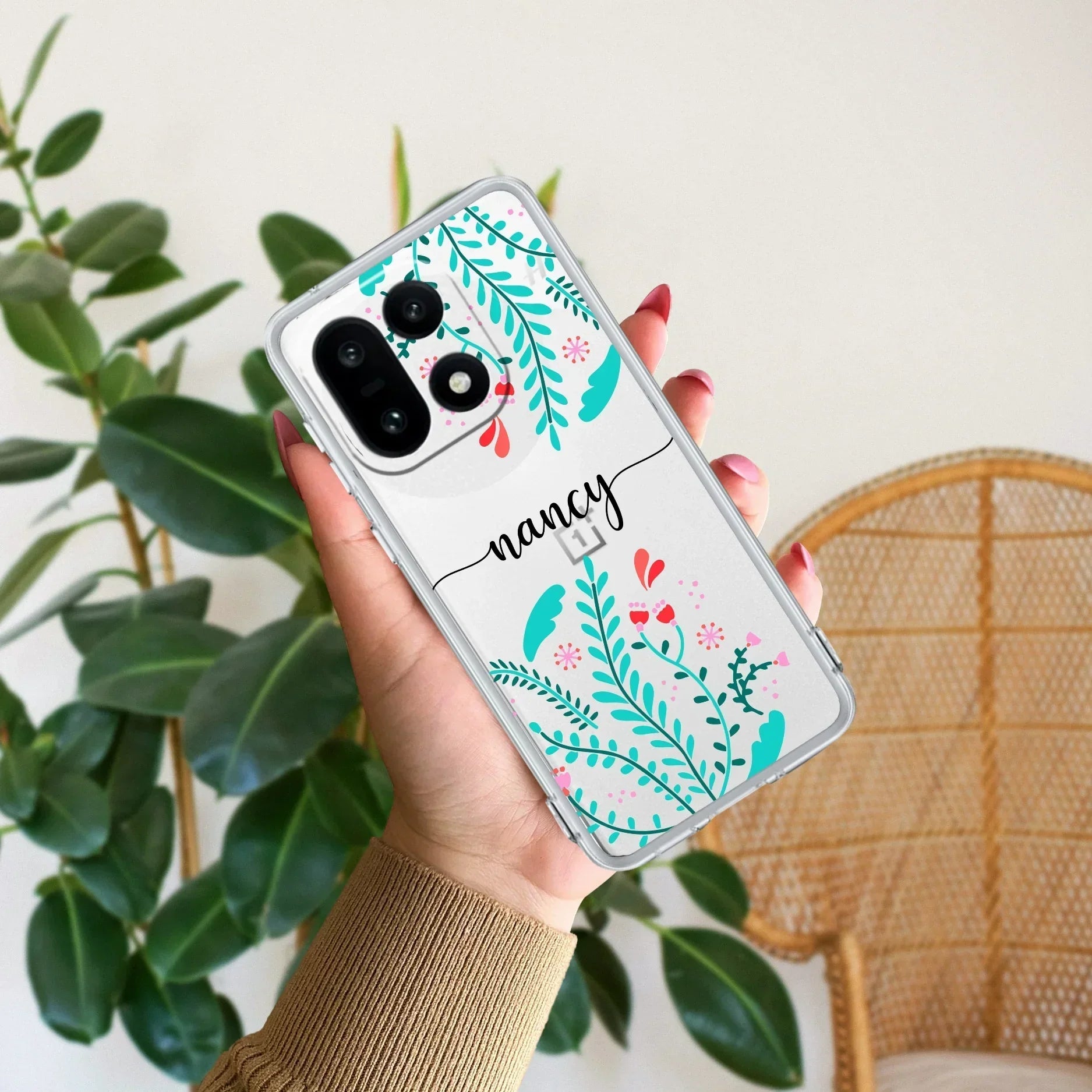 Blue Floral Customize Anti Yellow Case For OnePlus 15 5G