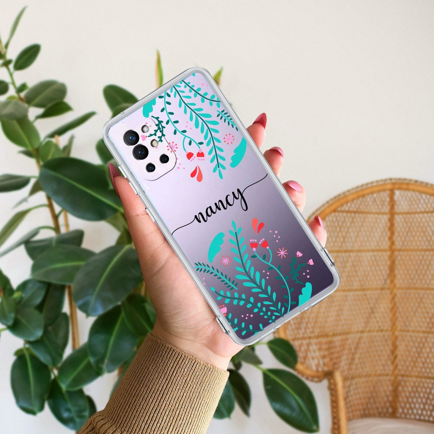 Blue Floral Customize Transparent Silicon Case For OnePlus