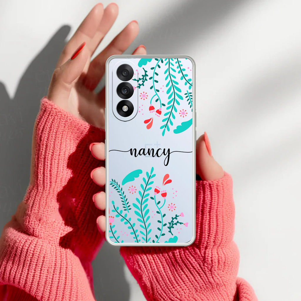 Blue Floral Customize Anti Yellow Case For OnePlus Nord 5 5G