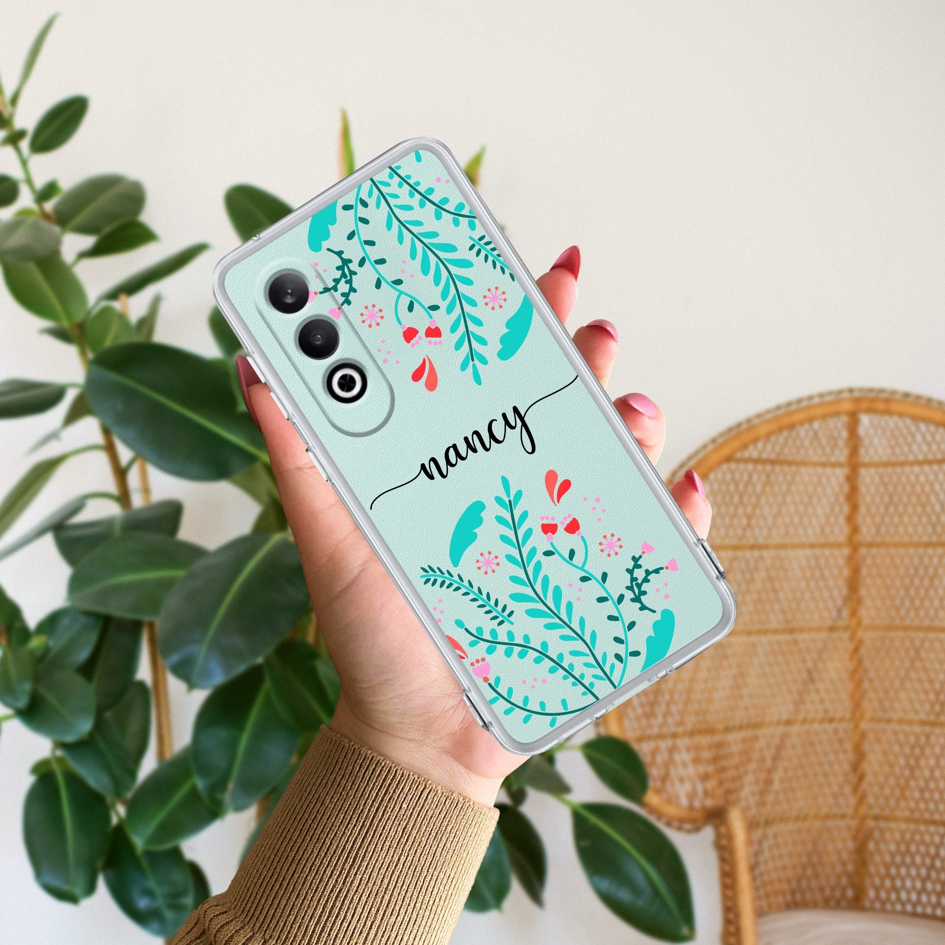 Blue Floral Customize Anti Yellow Case For OnePlus Nord CE 4 5G