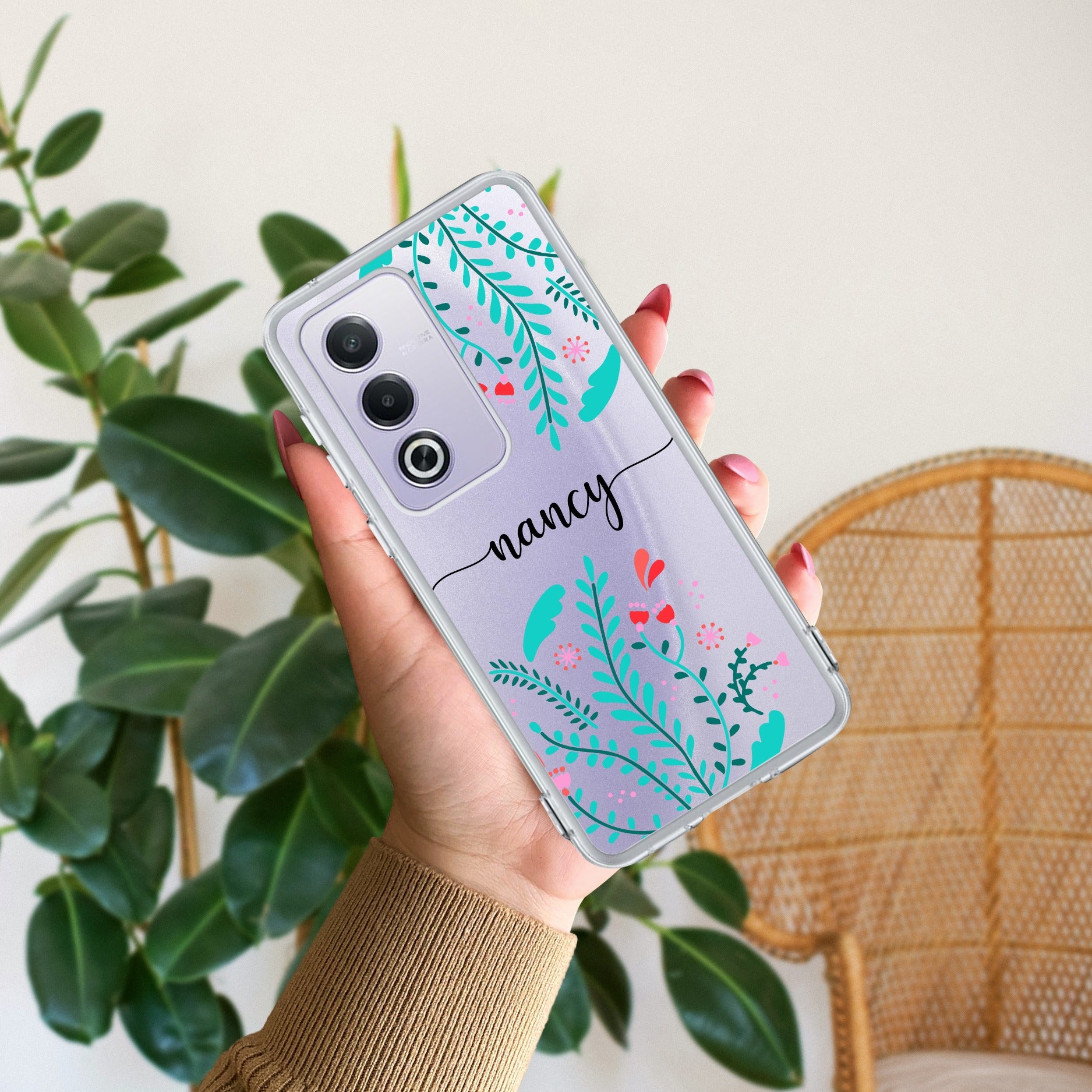 Blue Floral Customize Anti Yellow Case For Oppo A3 Pro 5G