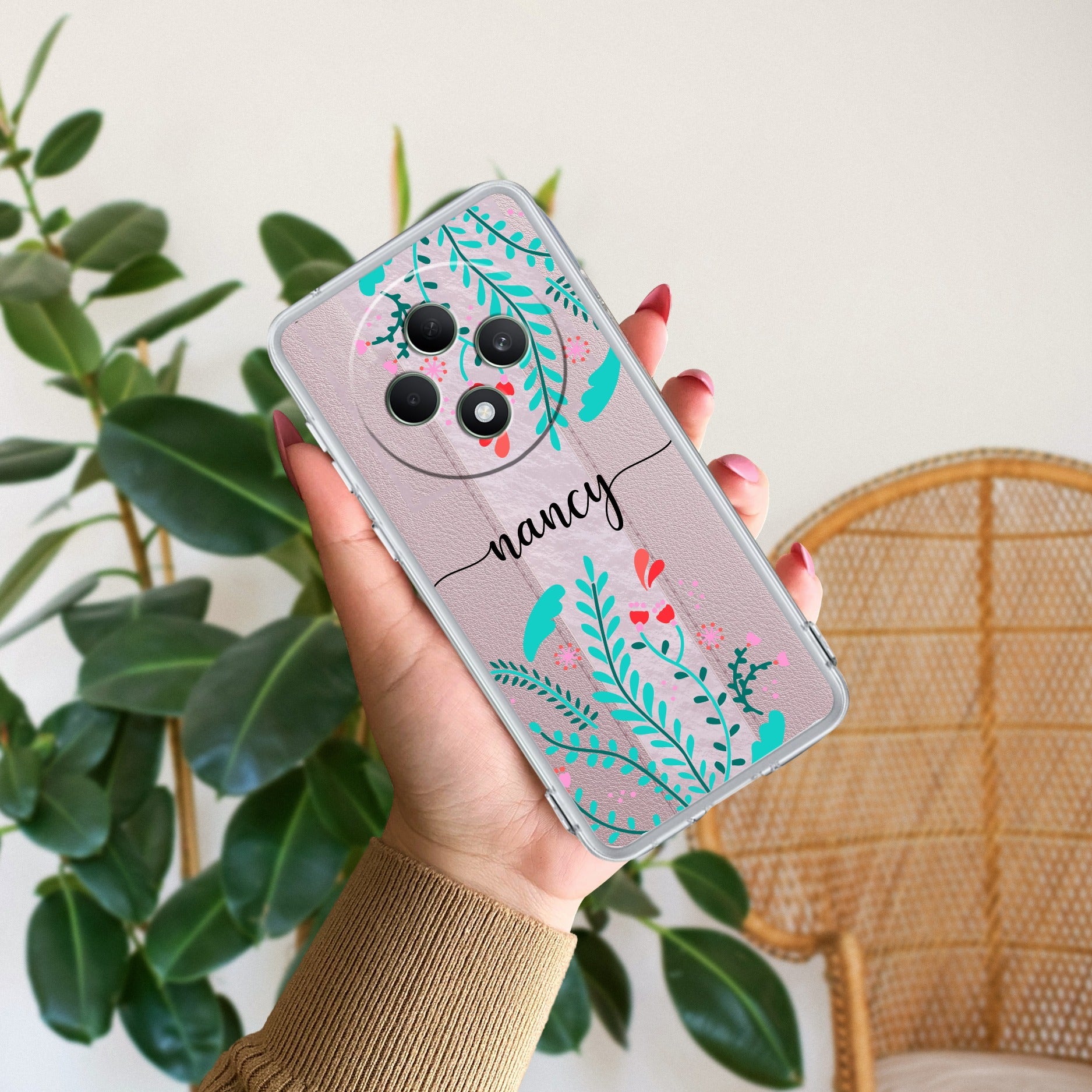 Blue Floral Customize Anti Yellow Case For Oppo F27 Pro Plus 5G