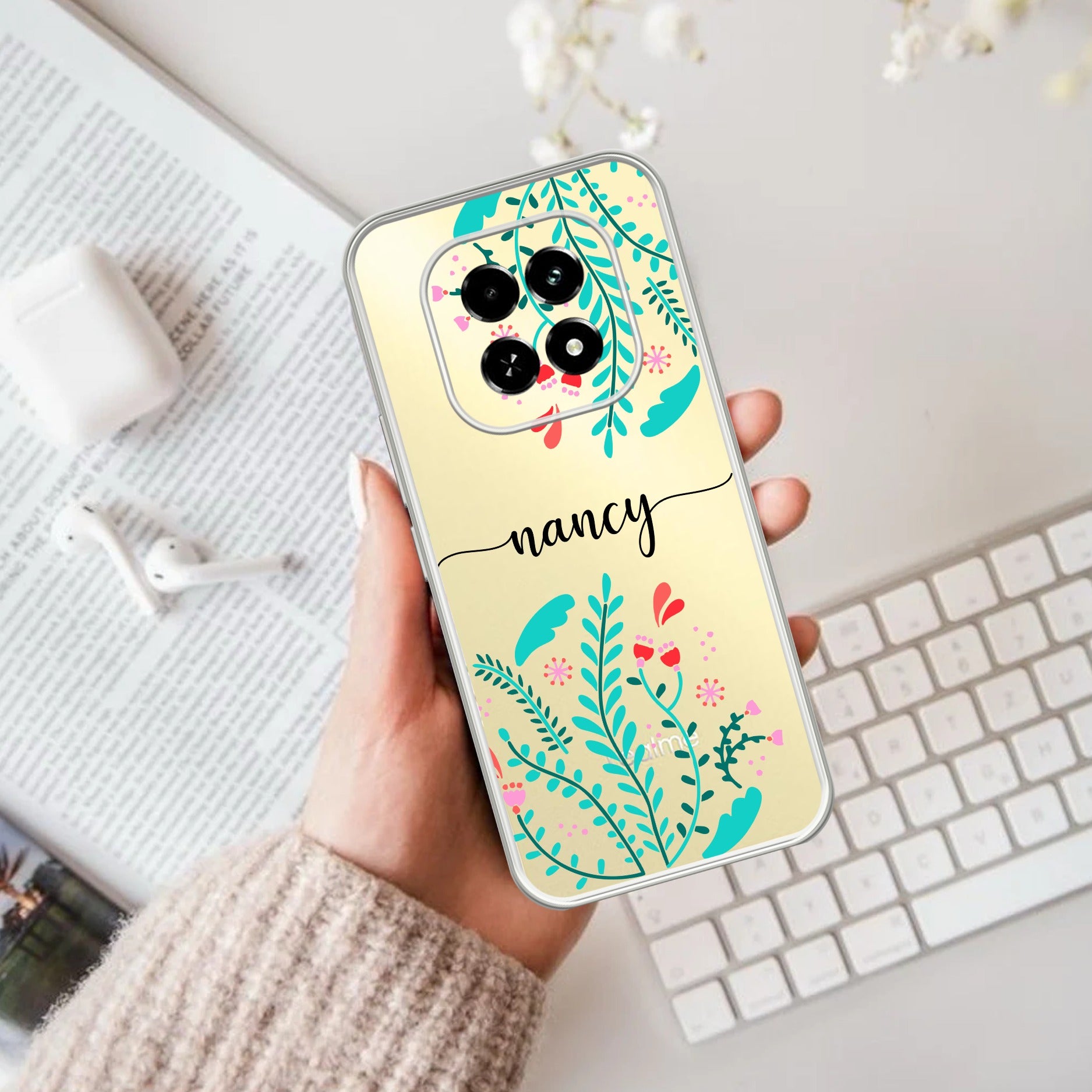 Blue Floral Customize Transparent Silicon Case For Oppo F29 5G