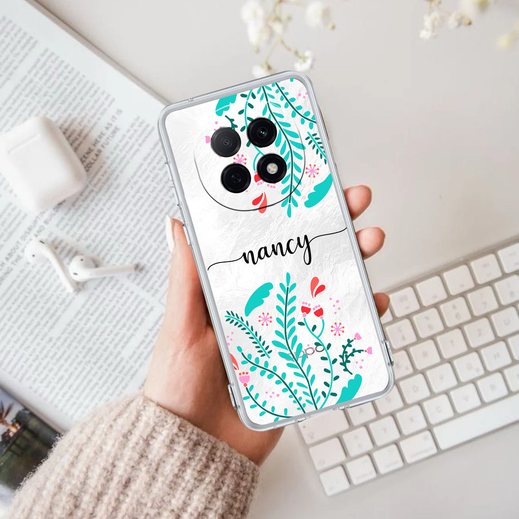 Blue Floral Customize Anti Yellow Case For Oppo F29 Pro 5G