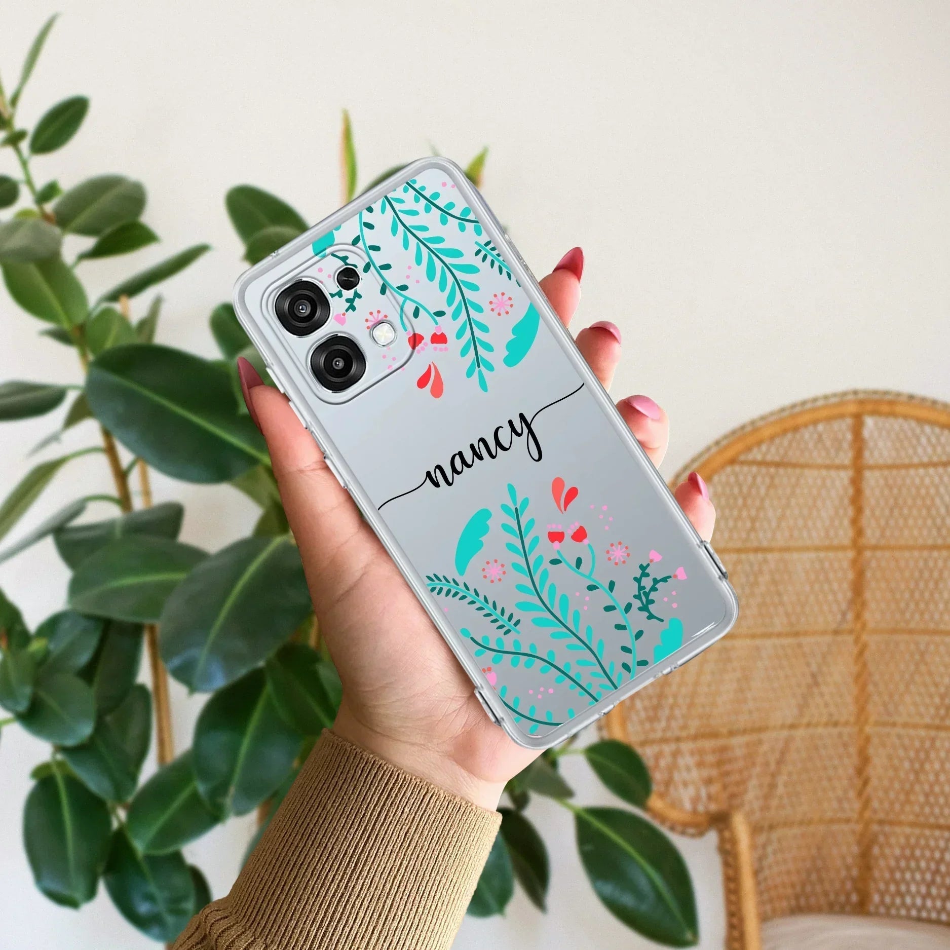 Blue Floral Customize Anti Yellow Case For Oppo F31 5G