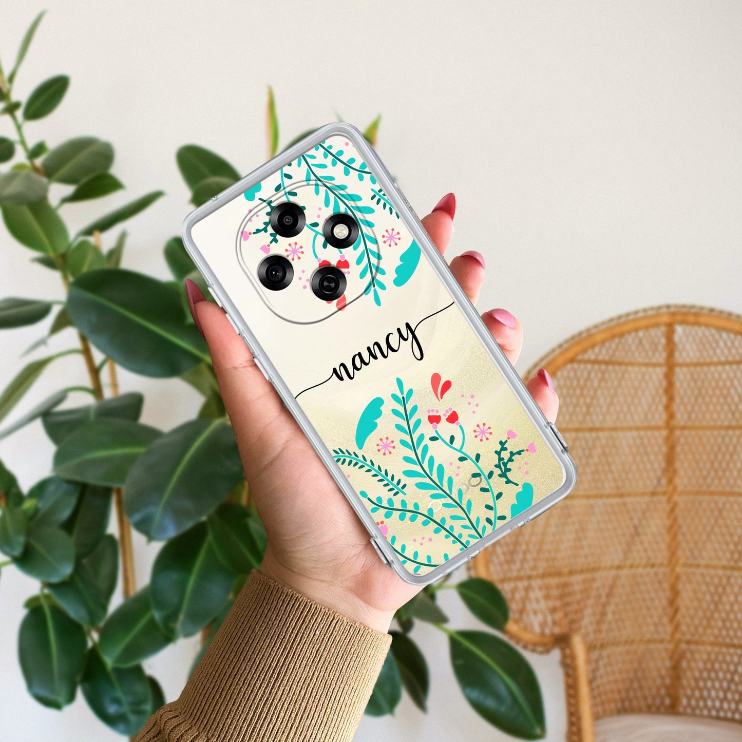 Blue Floral Customize Transparent Silicon Case For Oppo