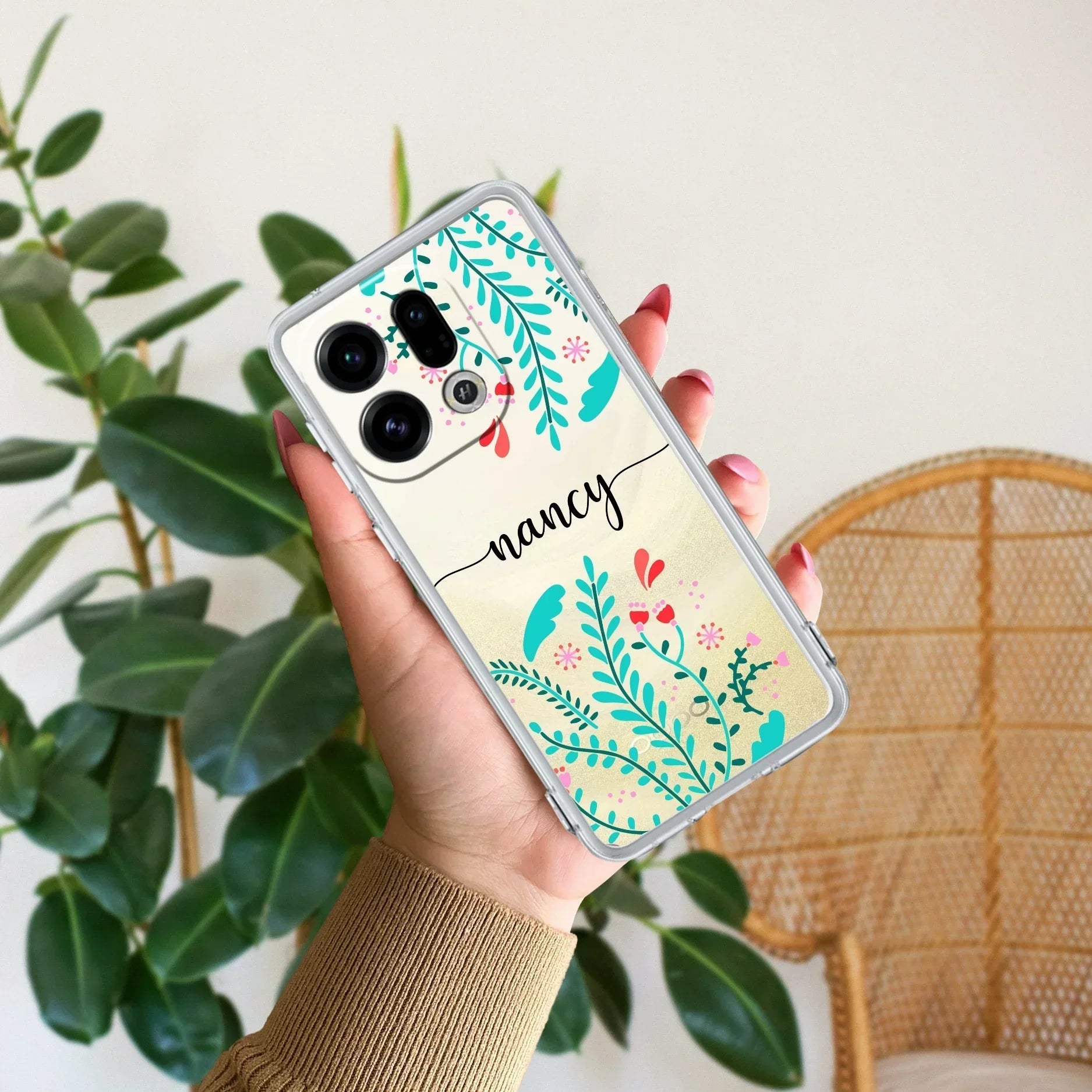 Blue Floral Customize Anti Yellow Case For Oppo Find X9 5G