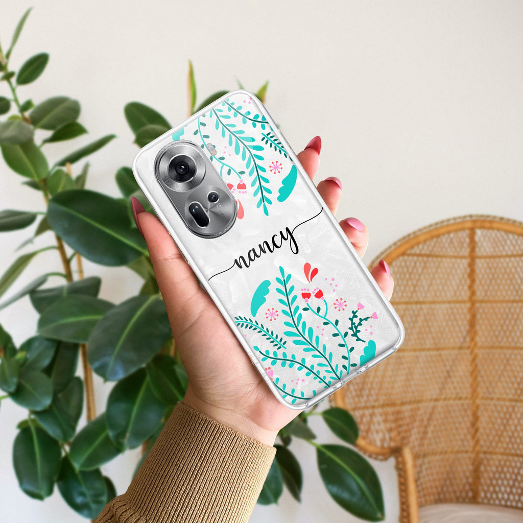 Blue Floral Customize Anti Yellow Case For Oppo Reno 11 5G