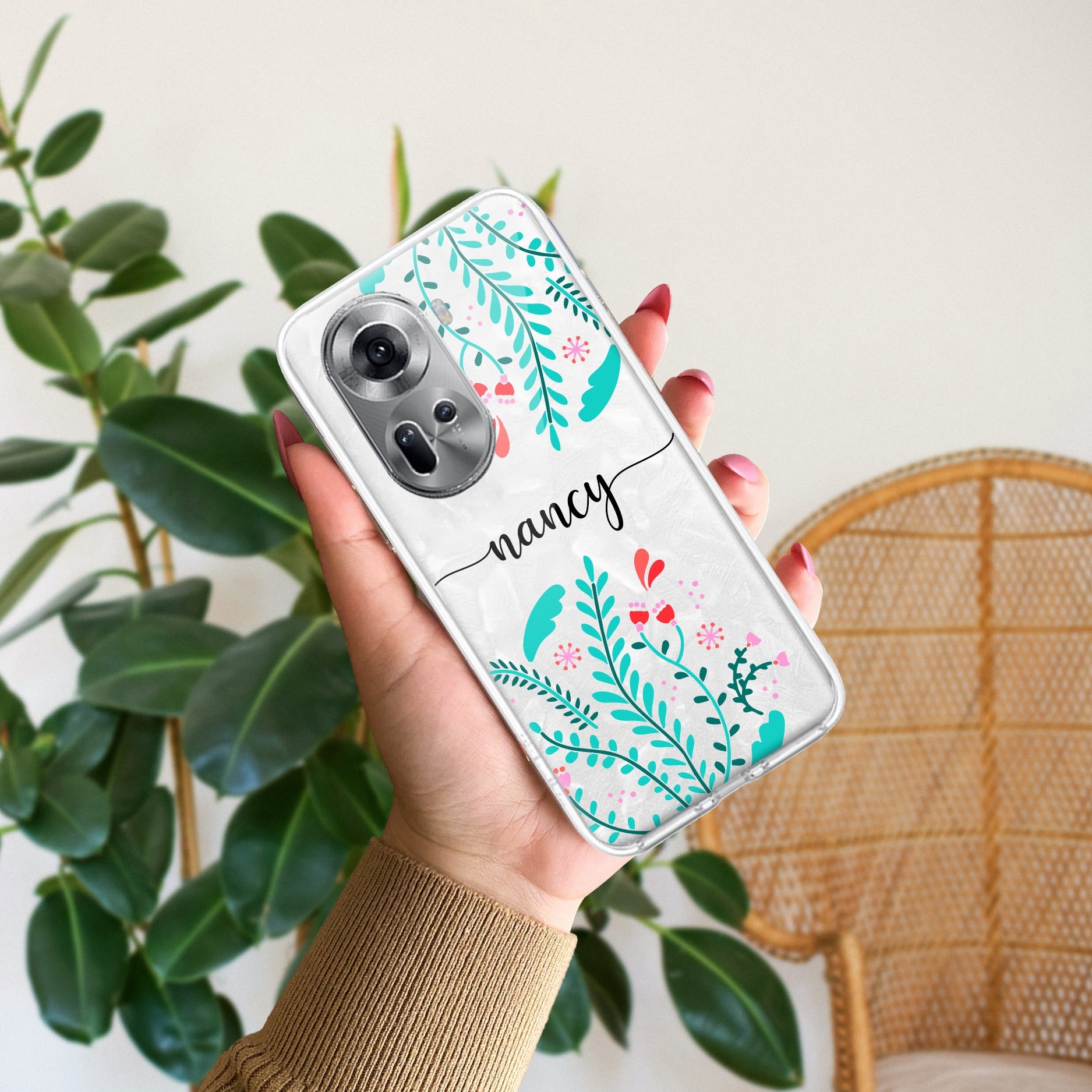 Blue Floral Customize Anti Yellow Case For Oppo Reno 11 5G