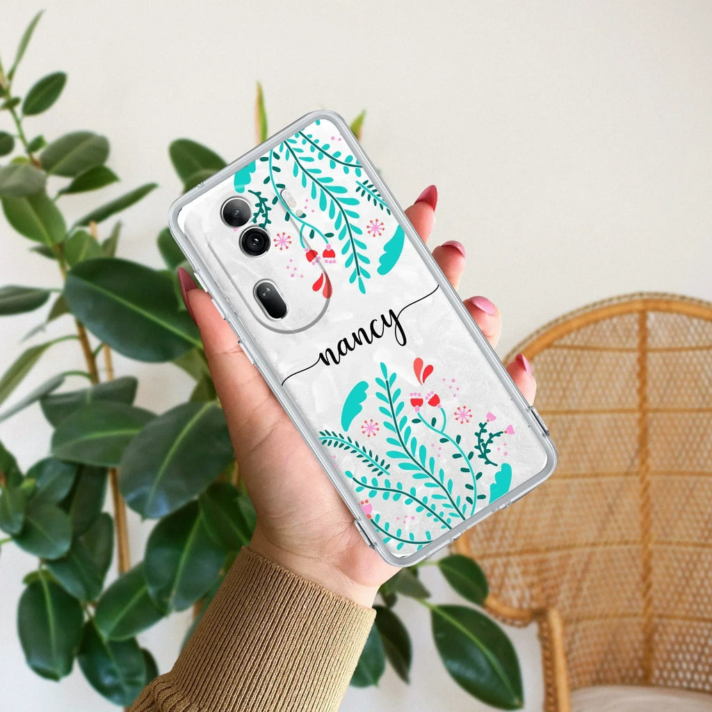 Blue Floral Customize Anti Yellow Case For Oppo Reno 11 Pro 5G