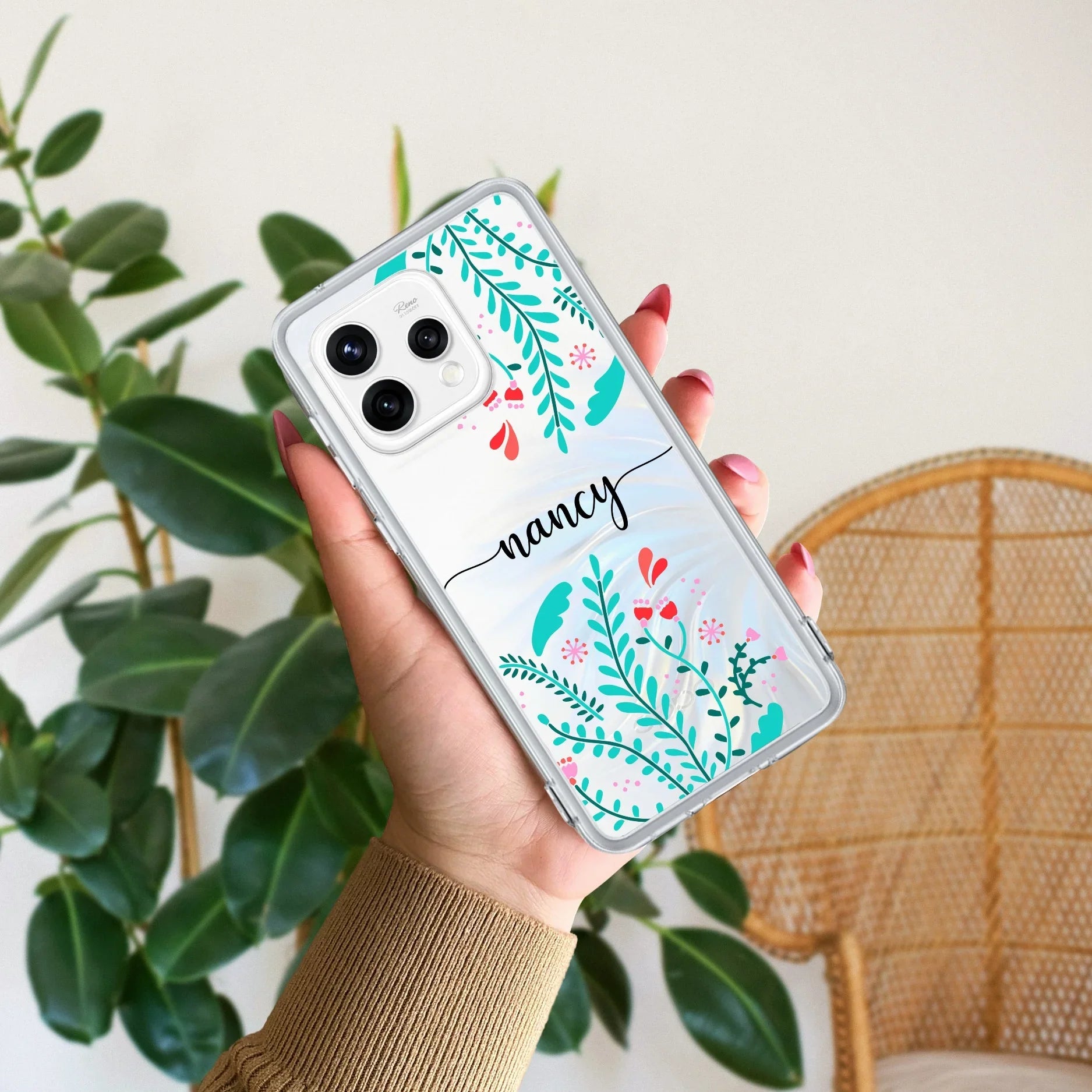 Blue Floral Customize Anti Yellow Case For Oppo Reno 15 5G
