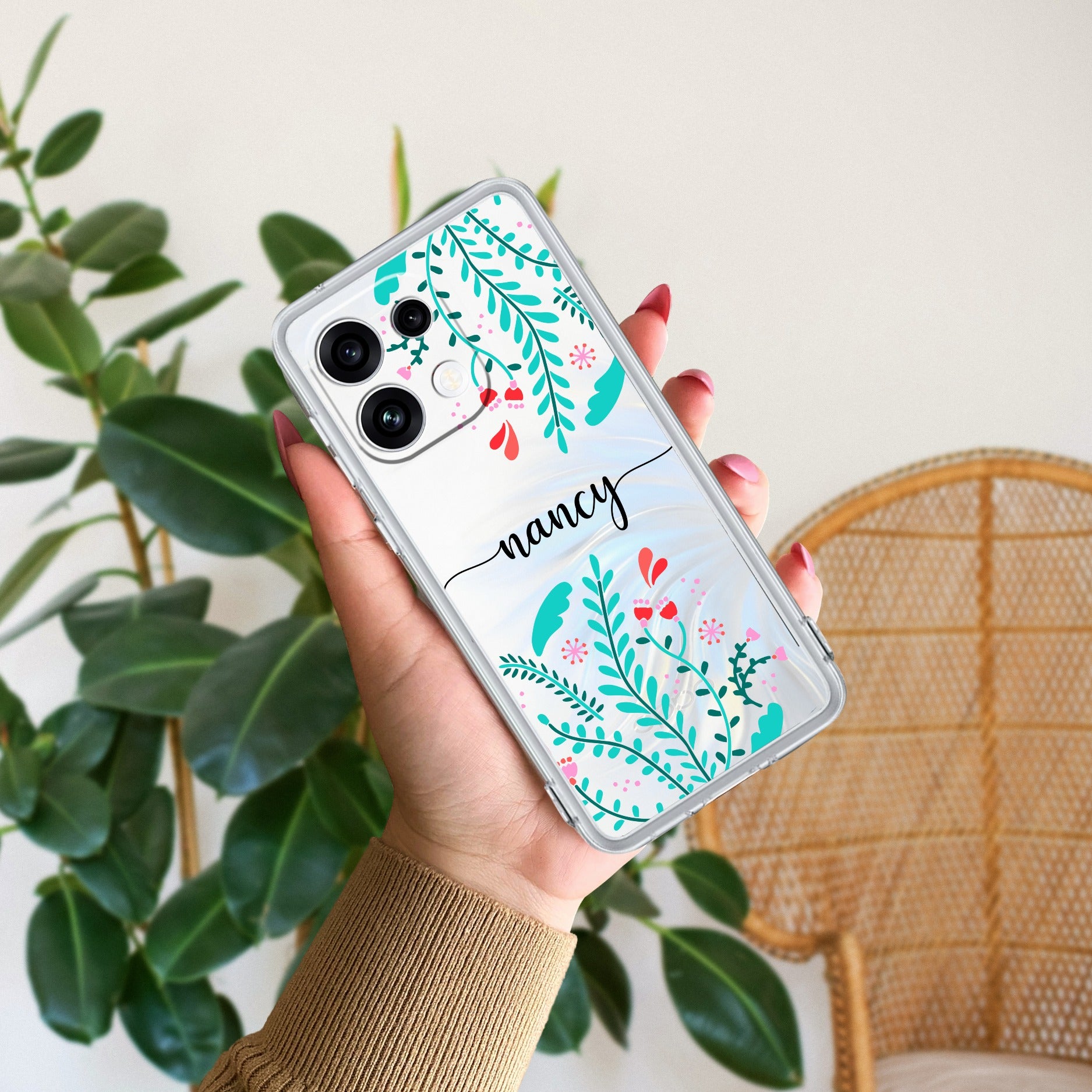 Blue Floral Customize Anti Yellow Case For Oppo Reno 16C 5G