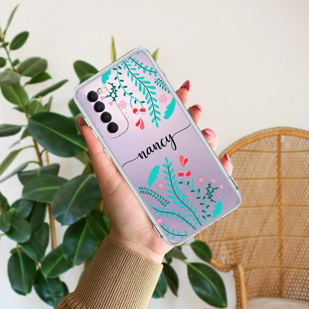 Blue Floral Customize Anti Yellow Case For Oppo Reno 4 Pro