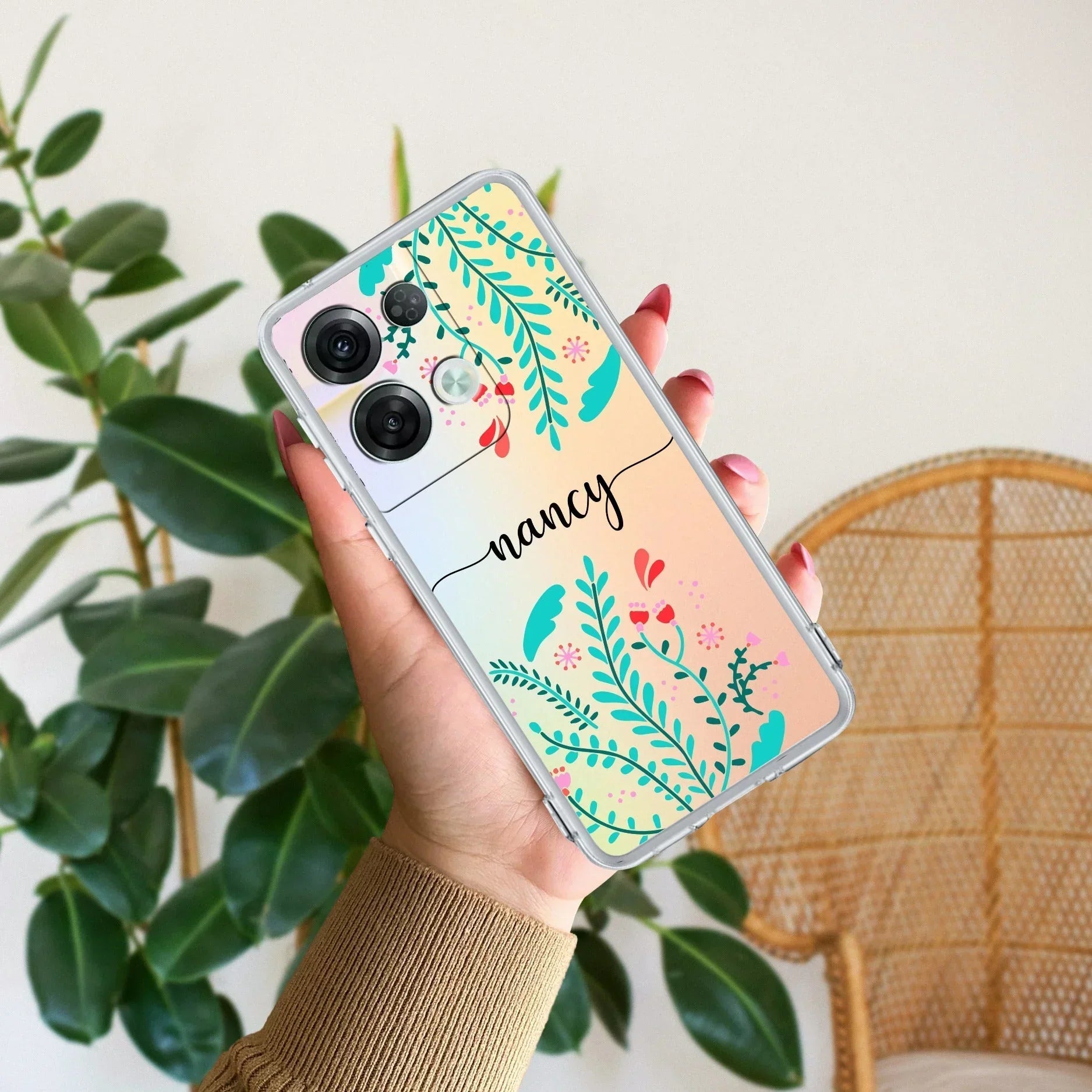 Blue Floral Customize Anti Yellow Case For Oppo Reno 8 Pro 5G
