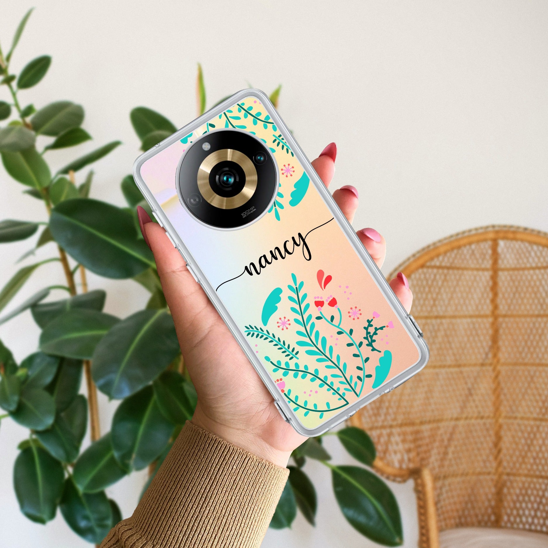 Blue Floral Customize Anti Yelllow Case For Realme 11 Pro Plus 5G