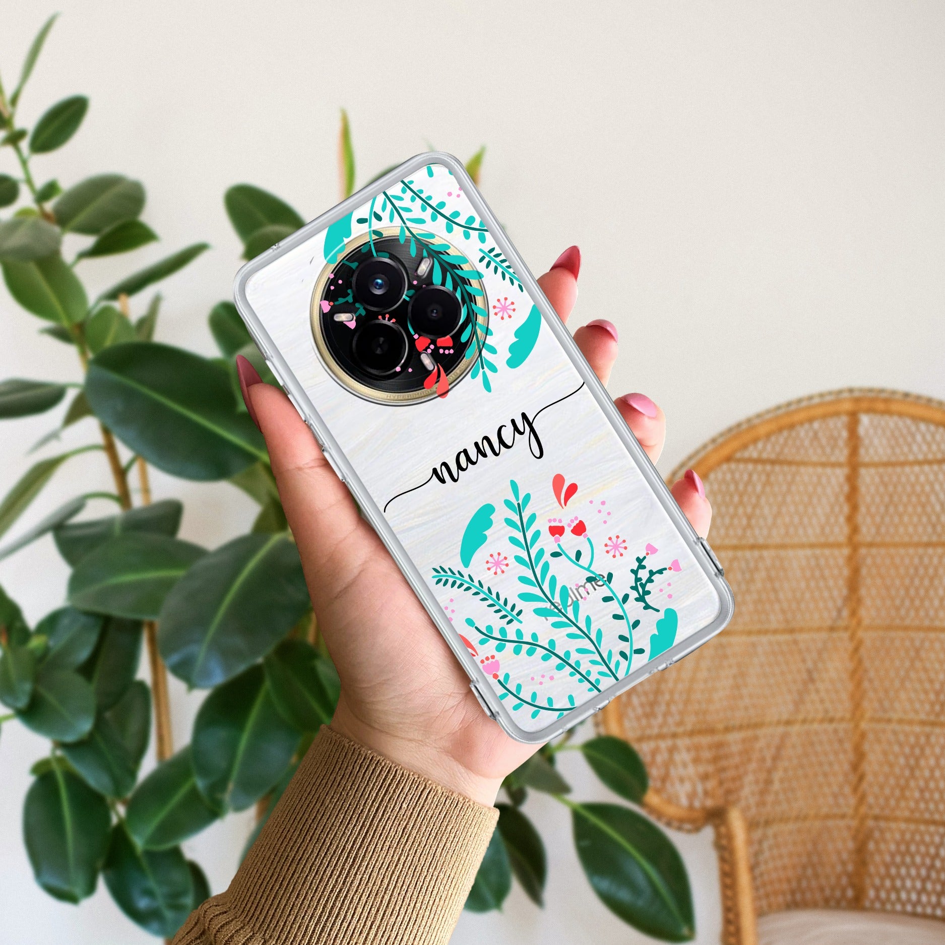 Blue Floral Customize Transparent Silicon Case For Realme 14 Pro 5G