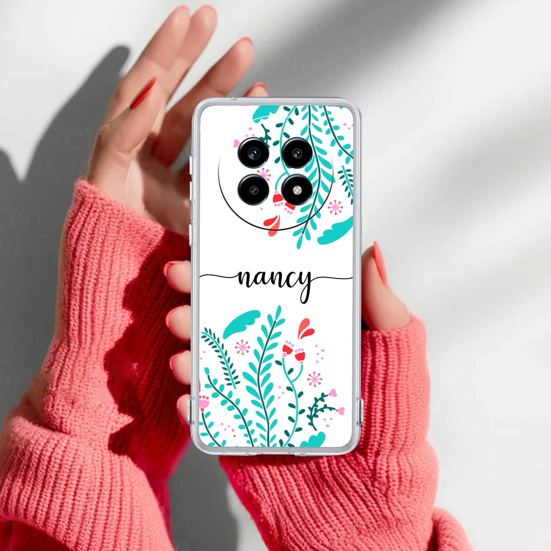 Blue Floral Customize Transparent Silicon Case For Realme 14 Pro Lite 5G