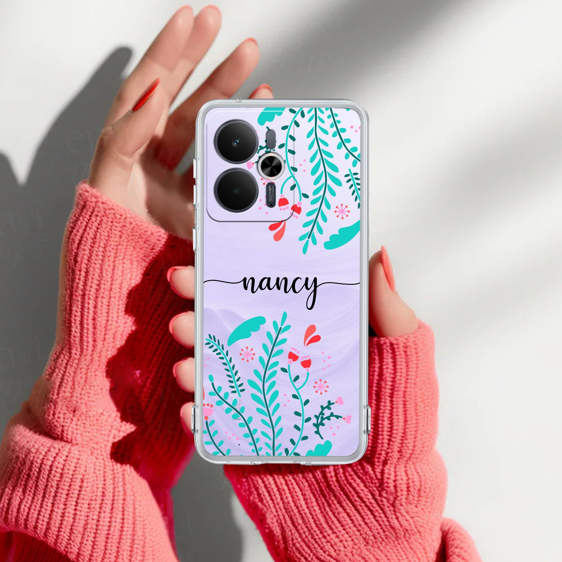 Blue Floral Customize Transparent Silicon Case For Realme 14T 5G