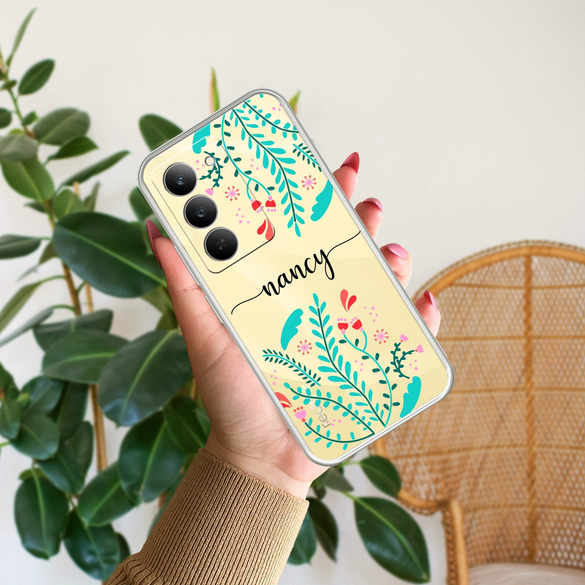 Blue Floral Customize Transparent Silicon Case For Realme 14x 5G