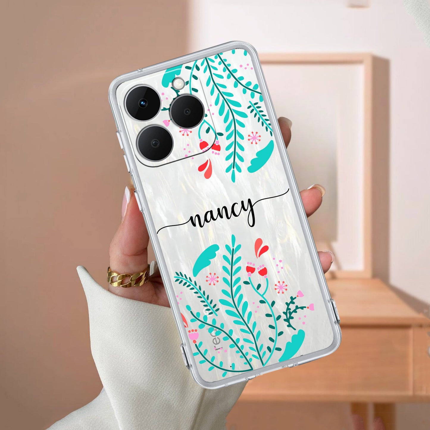 Blue Floral Customize Transparent Silicon Case For Realme/Narzo