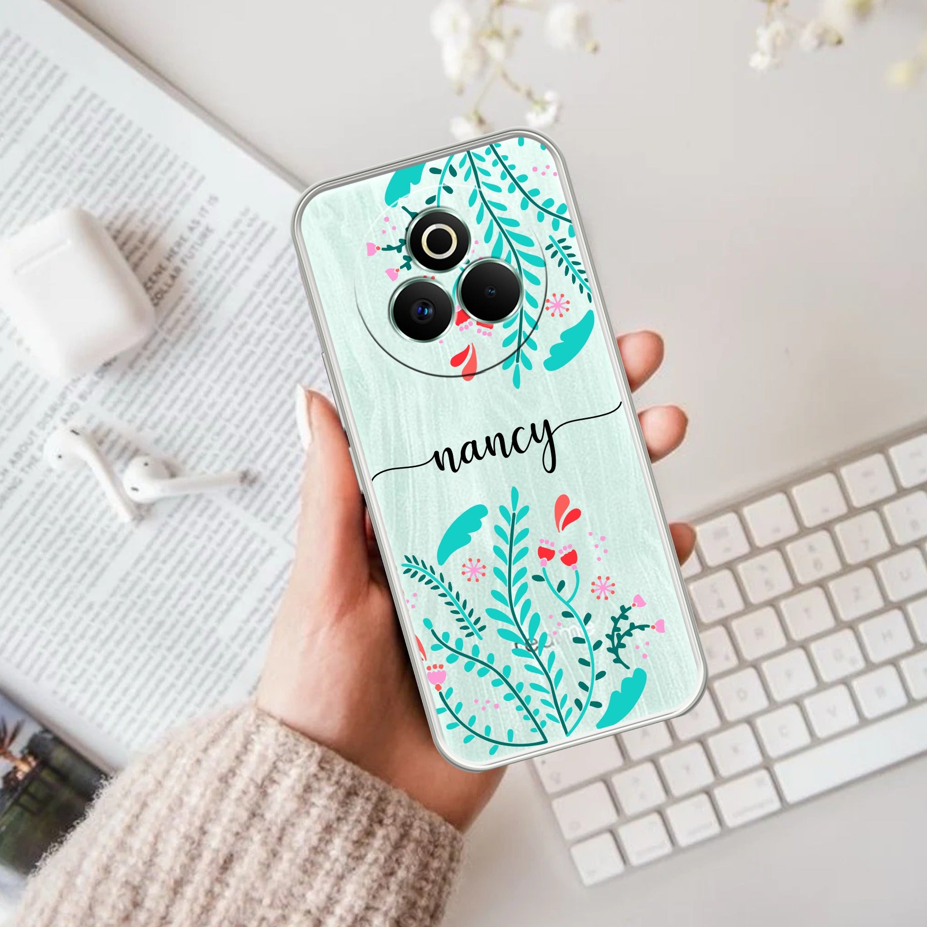Blue Floral Customize Transparent Silicon Case For Realme P3 Pro 5G