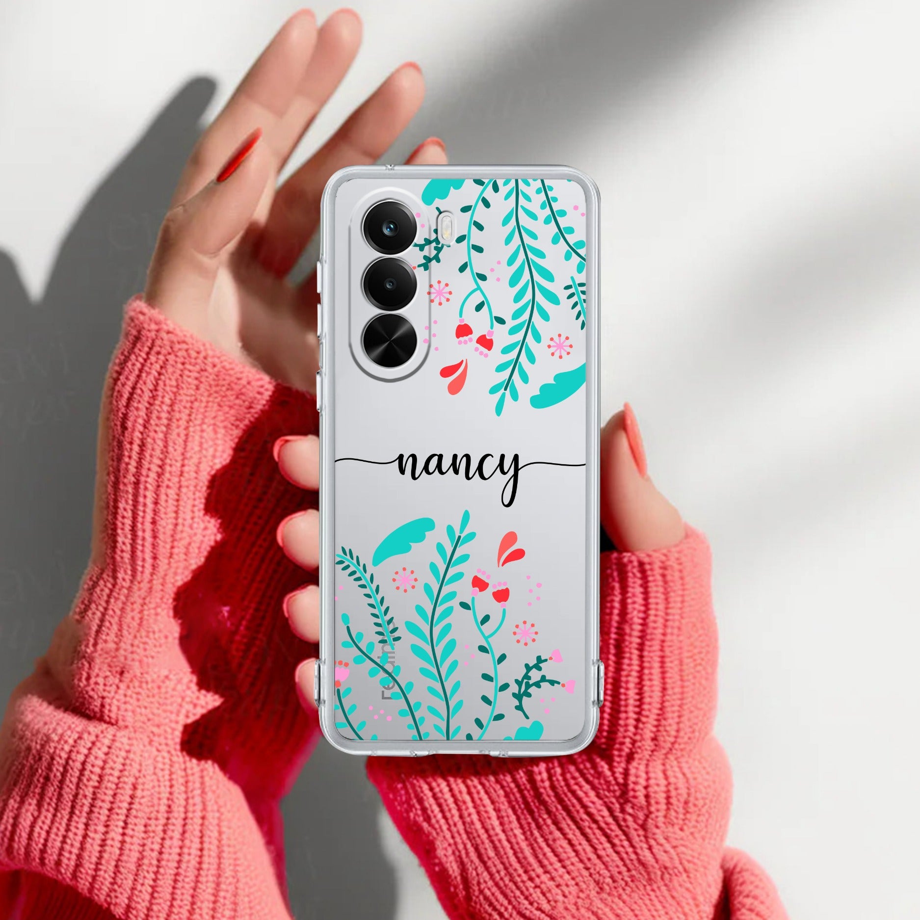 Blue Floral Customize Anti Yelllow Case For Realme P4x 5G