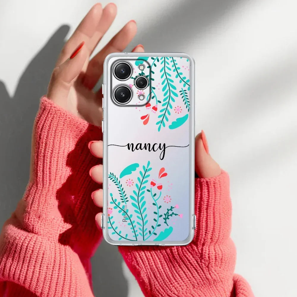 Blue Floral Customize Transparent Silicon Case For Redmi 12 4G