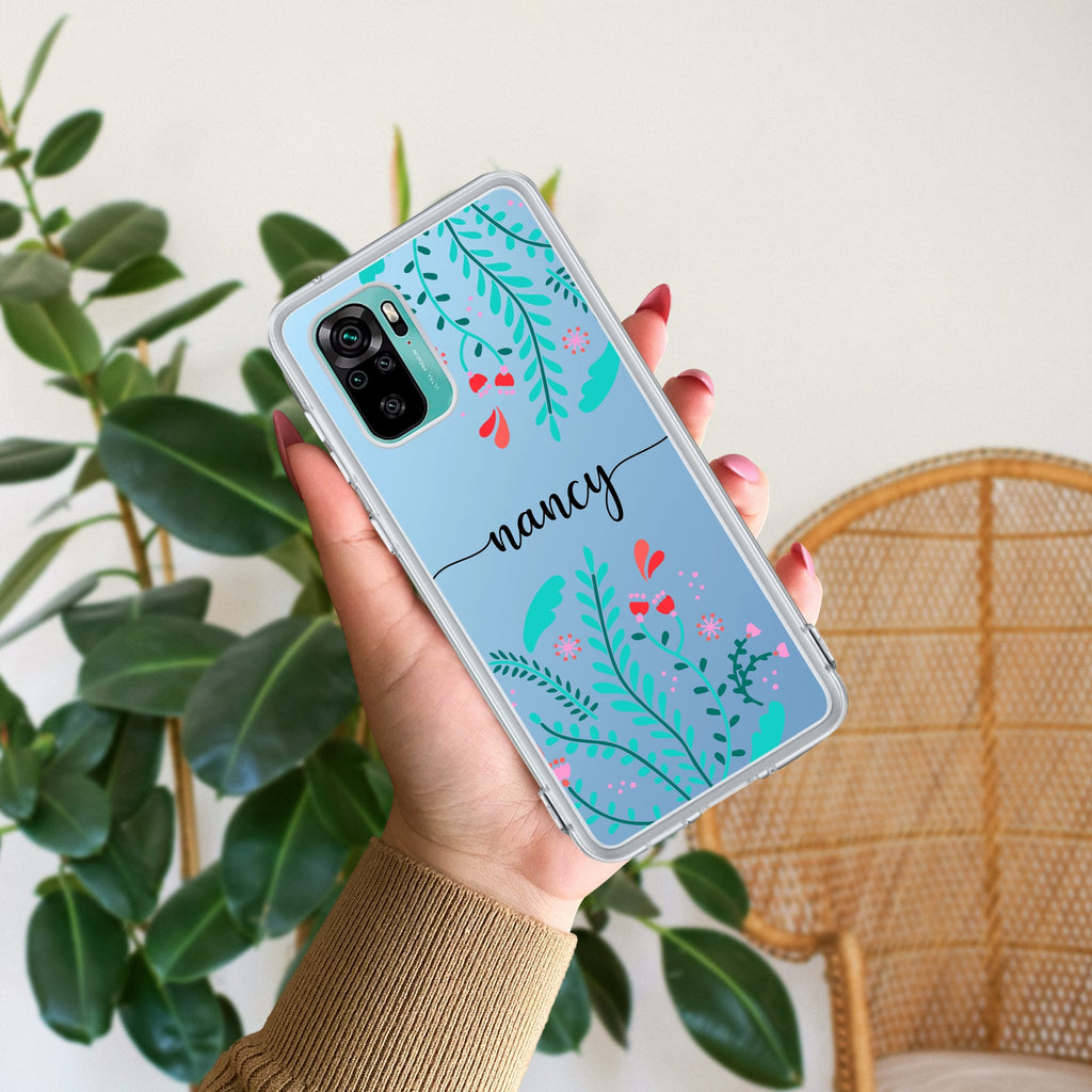 Blue Floral Customize Transparent Silicon Case For Redmi Note 15 Pro Plus 5G