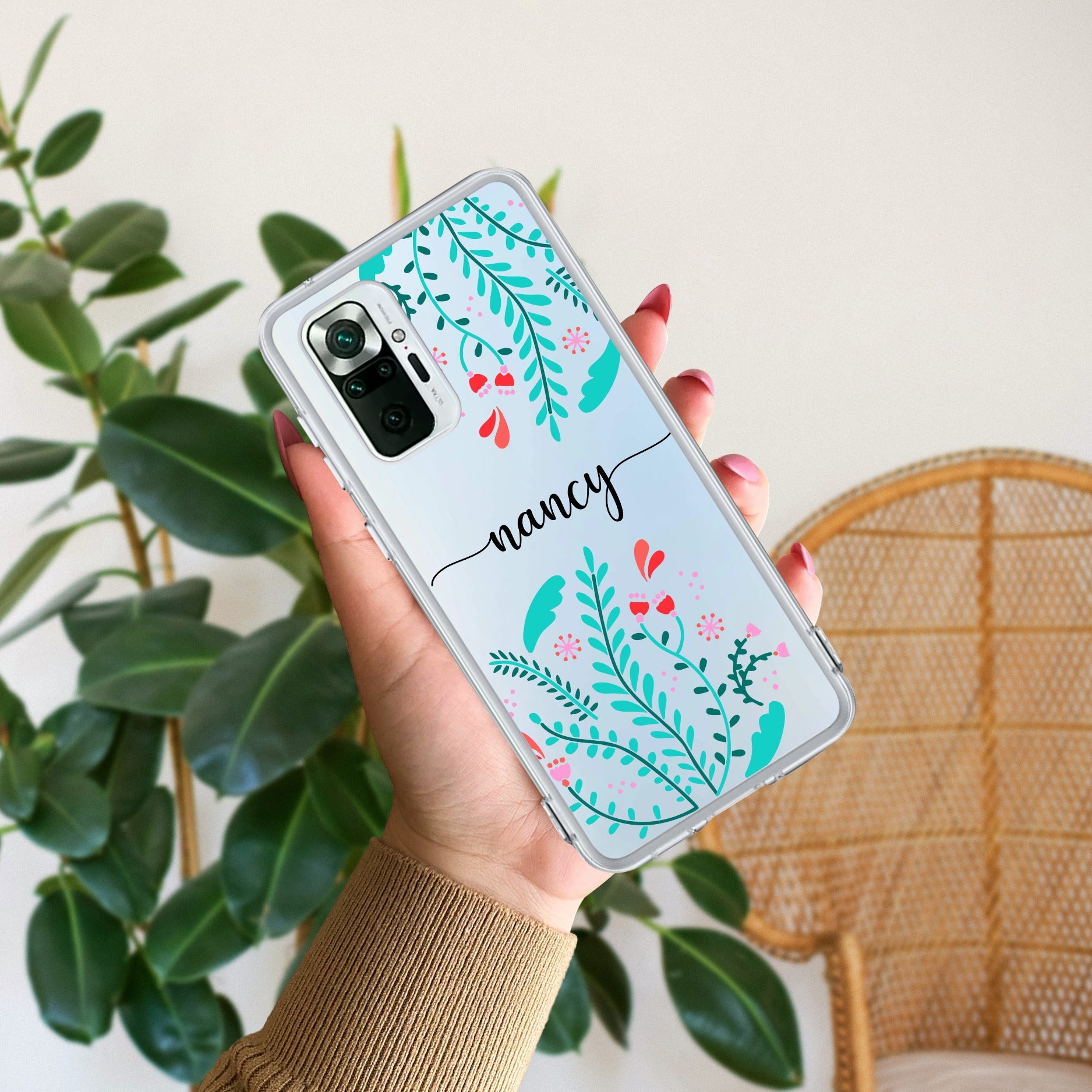 Blue Floral Customize Transparent Silicon Case For Redmi Note 10 Pro Max