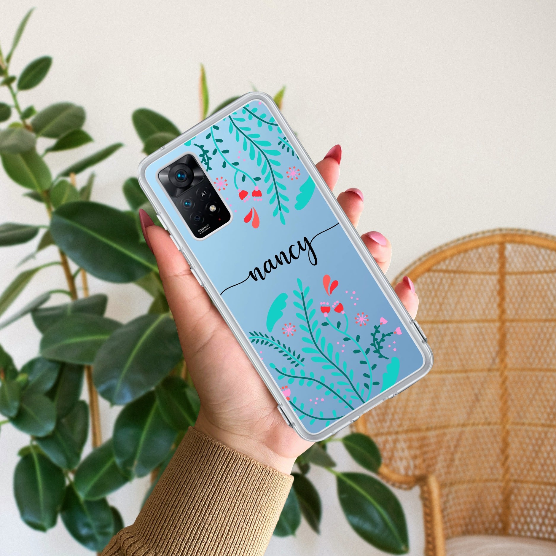 Blue Floral Customize Transparent Silicon Case For Redmi Note 11