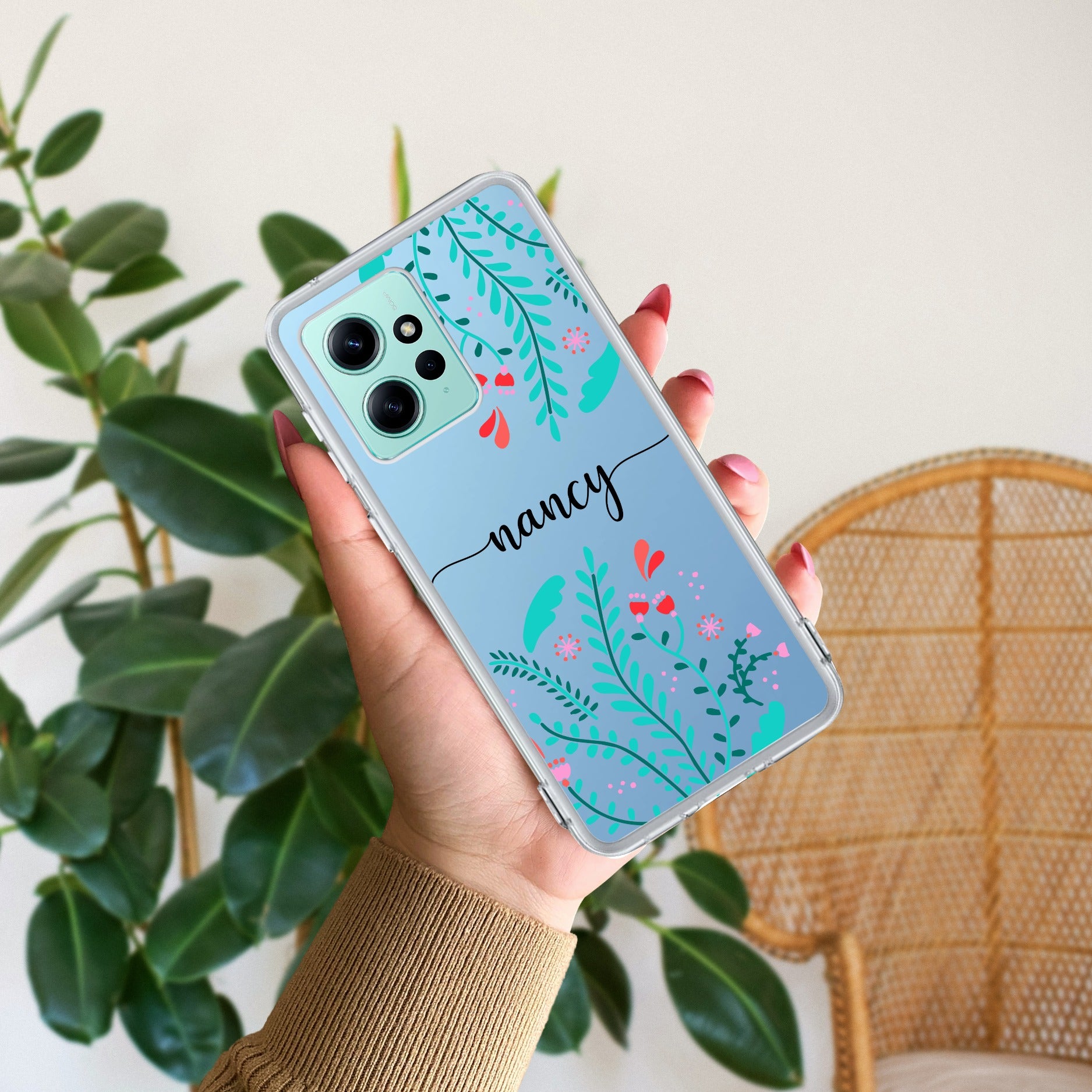 Blue Floral Customize Transparent Silicon Case For Redmi Note 12 4G