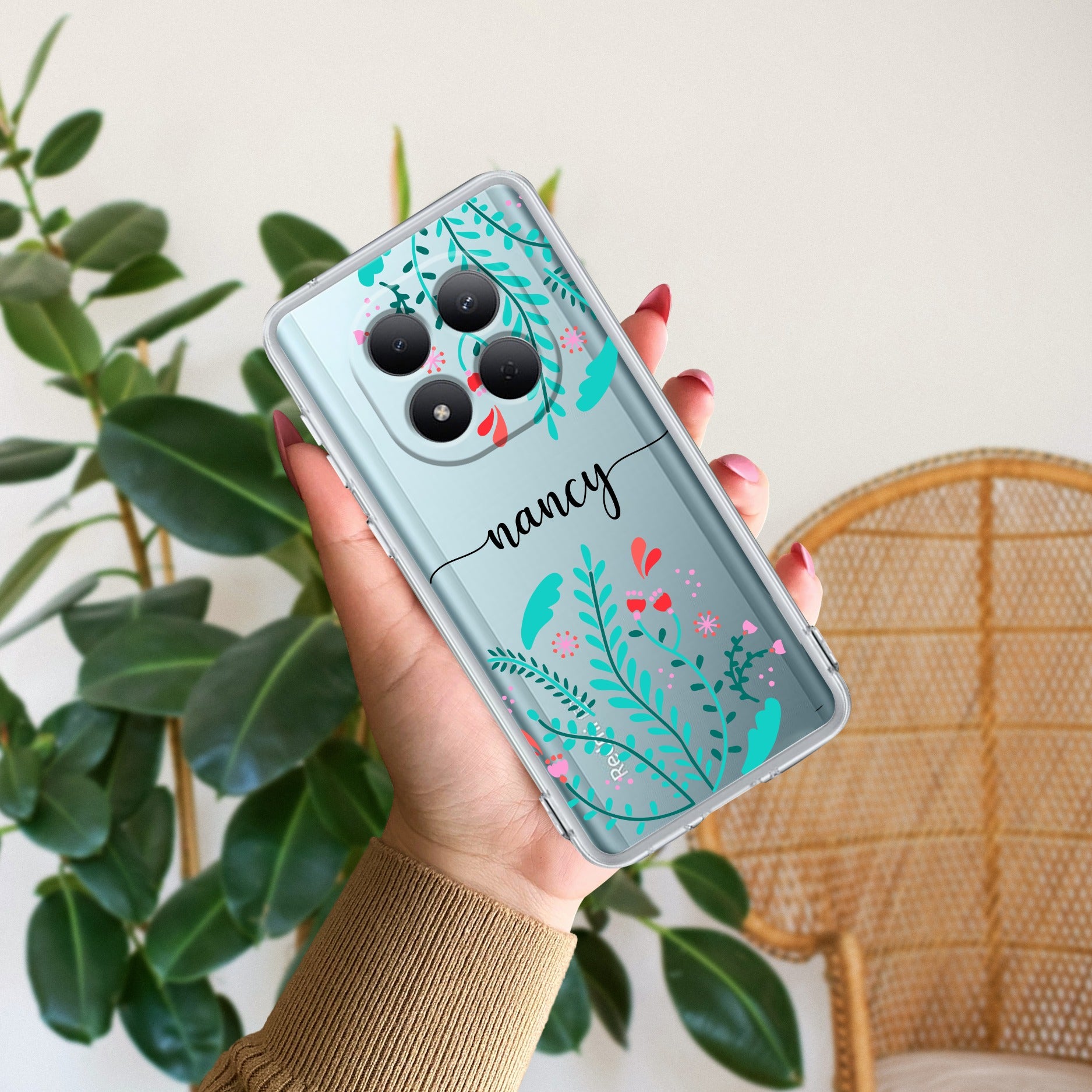Blue Floral Customize Anti Yellow Case For Redmi Note 15 Pro Plus 5G