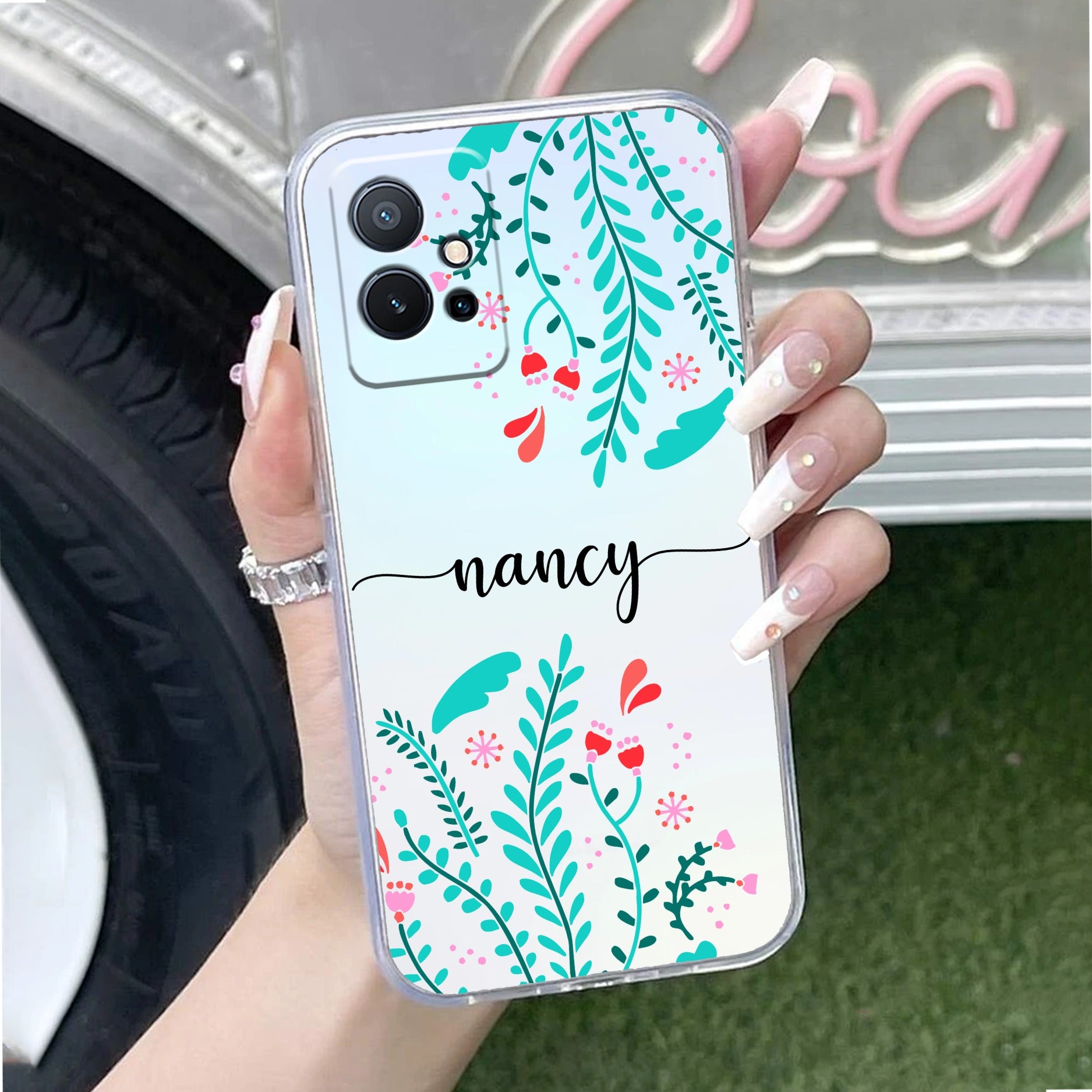 Blue Floral Customize Transparent Silicon Case For Vivo T1 5G