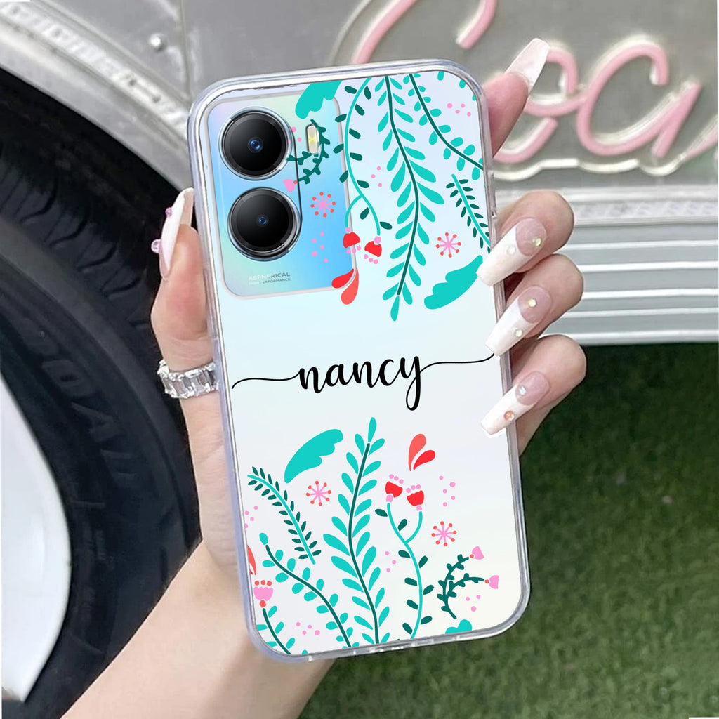 Blue Floral Customize Transparent Silicon Case For Vivo T2x 5G